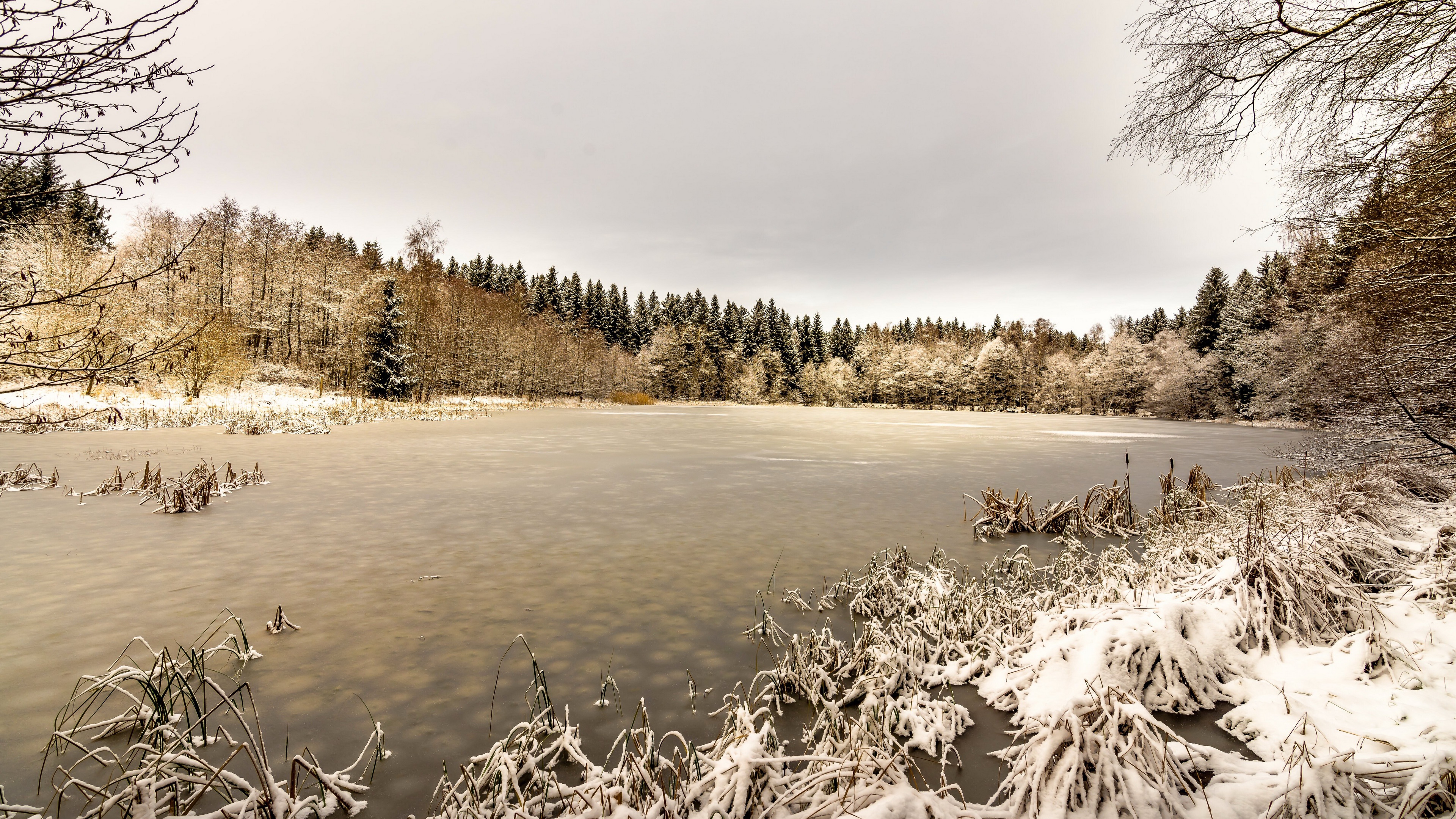 Nature Winter Frost Lake Ice Snow Cold Outdoors Landscape 3840x2160