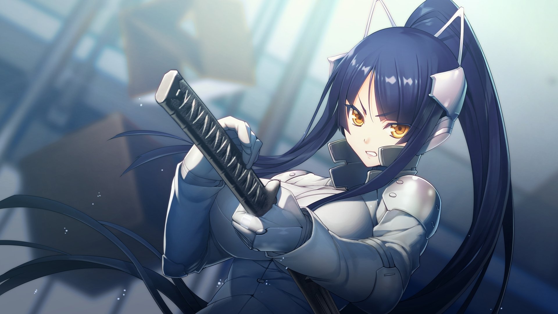 Anime Anime Girls Sword Women With Swords Yellow Eyes Long Hair Purple Hair Angry Face Weapon Tokyo  1920x1080