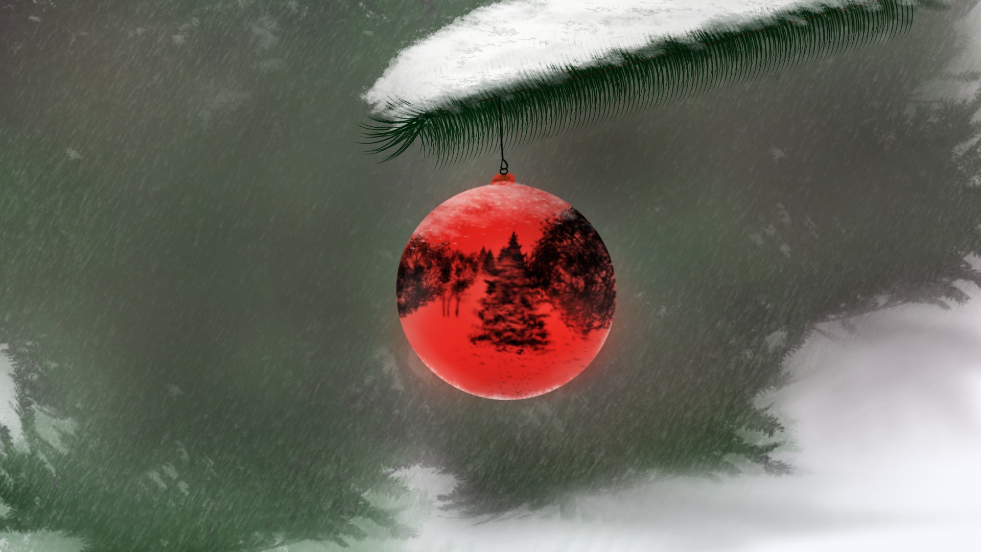 Digital Painting Digital Art Nature Christmas Christmas Ornaments Snow 1920x1080