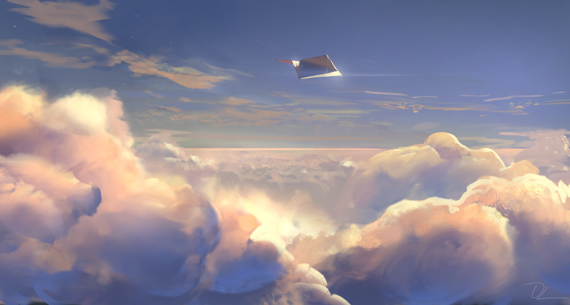 Artwork Clouds Airplane Paper Planes Sky 1920x1027