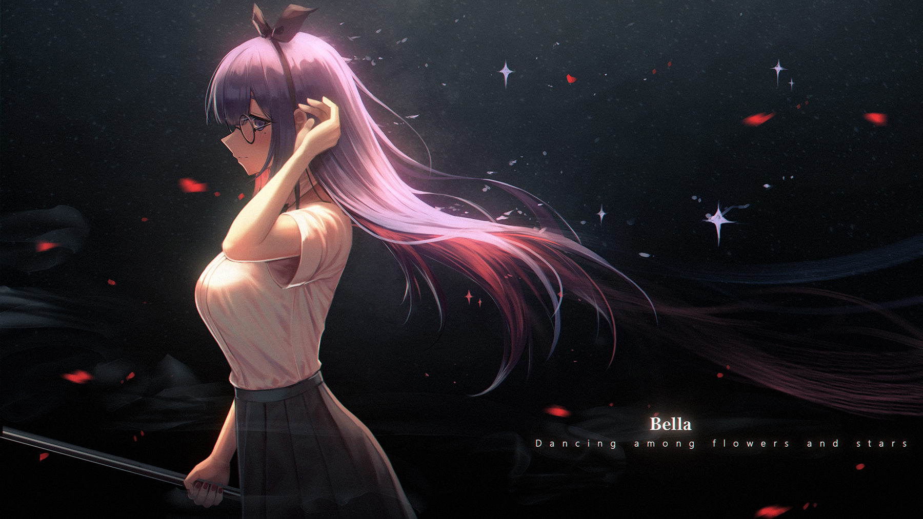 Anime Anime Girls Digital Art Artwork 2D Yurichtofen Purple Hair Long Hair Glasses 1800x1013