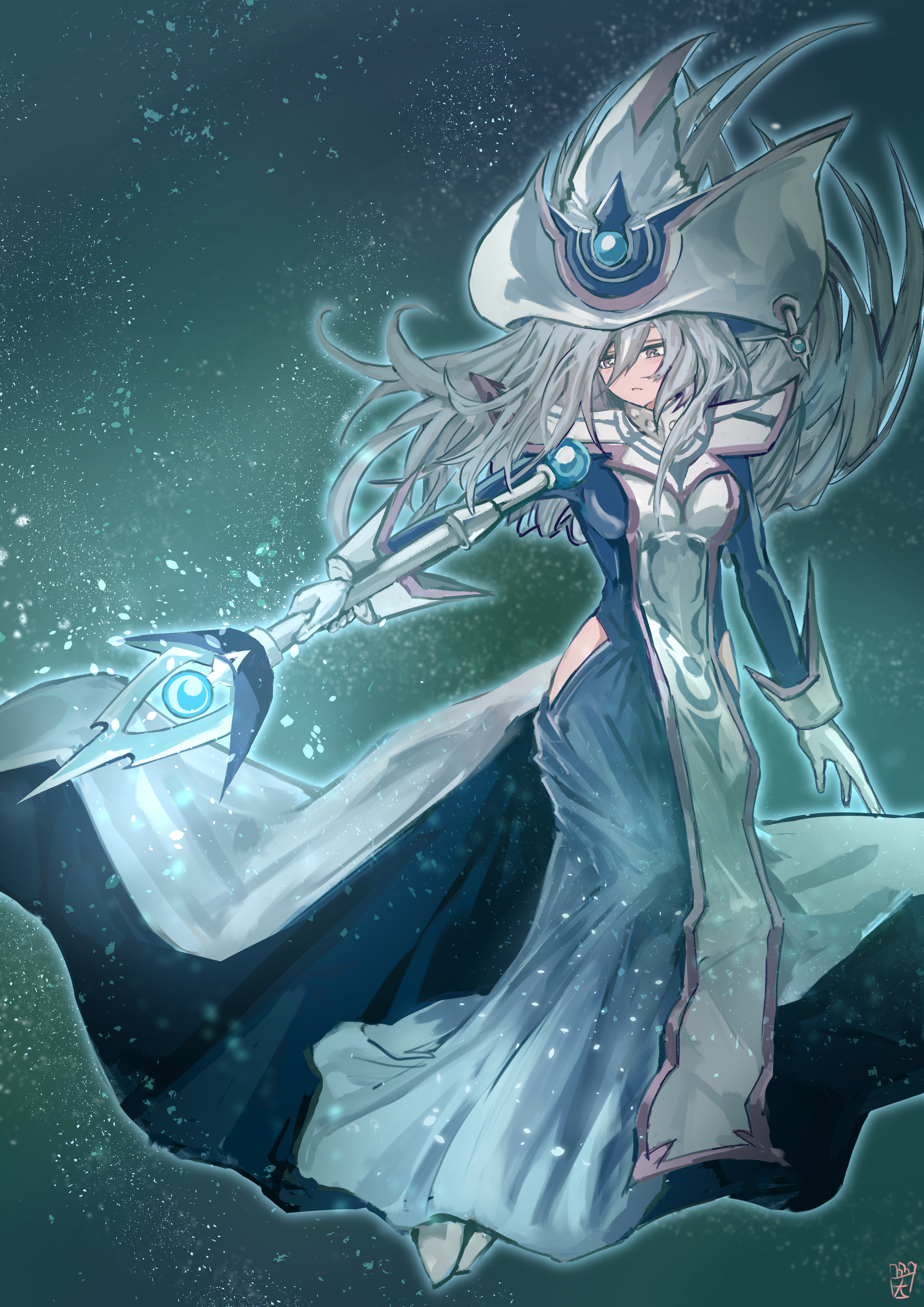 Anime Anime Girls Yu Gi Oh Silent Magician Witch Witch Hat Long Hair White Hair 2894x4093