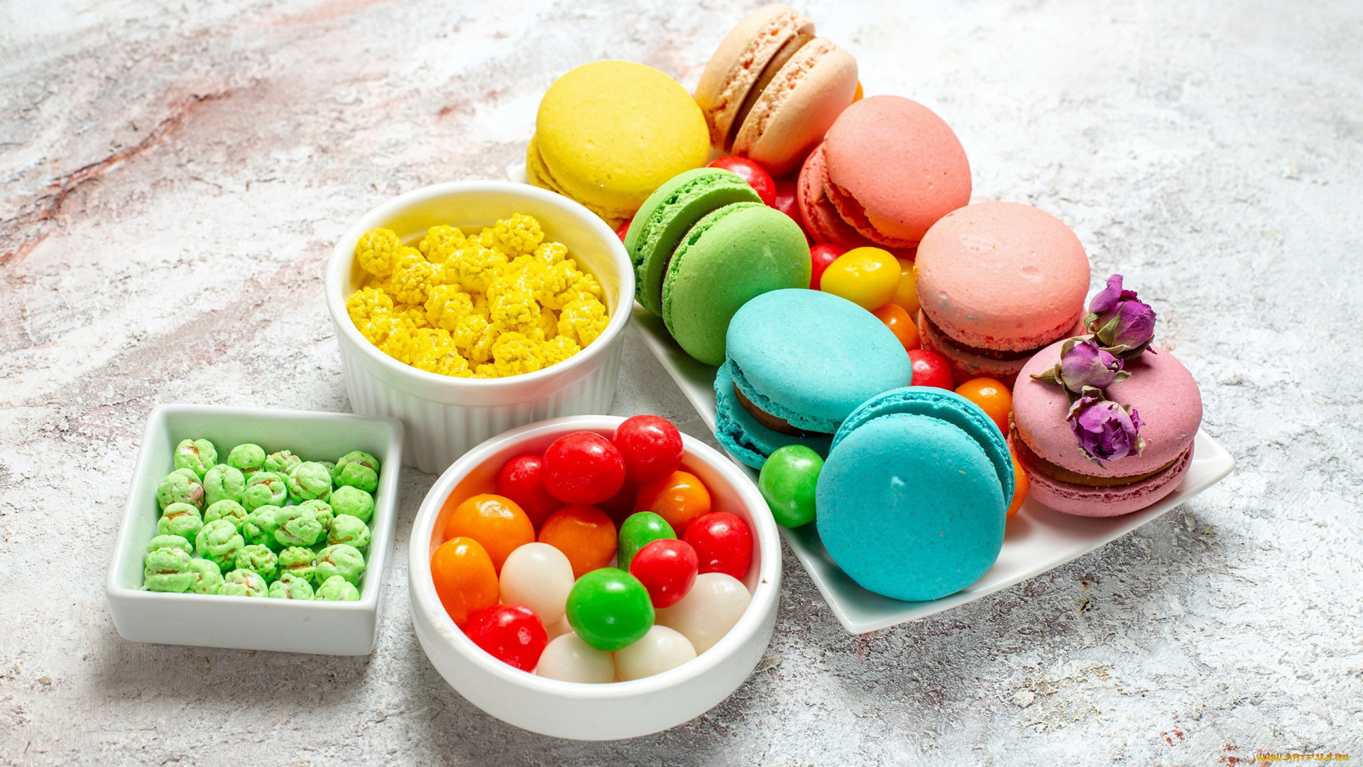 Food Sweets Colorful Macarons 1920x1080