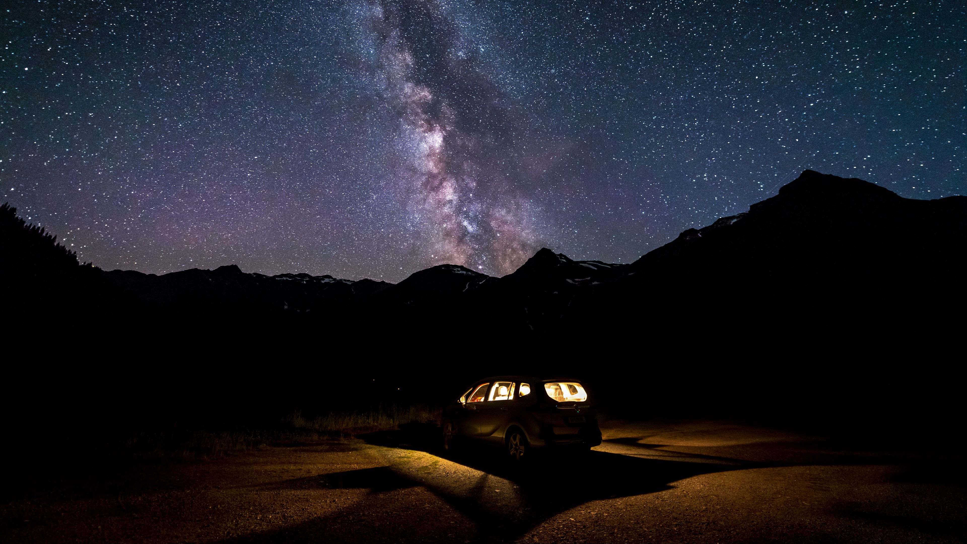 Milky Way Silhouette Mountains Sky Stars Nature 3840x2160