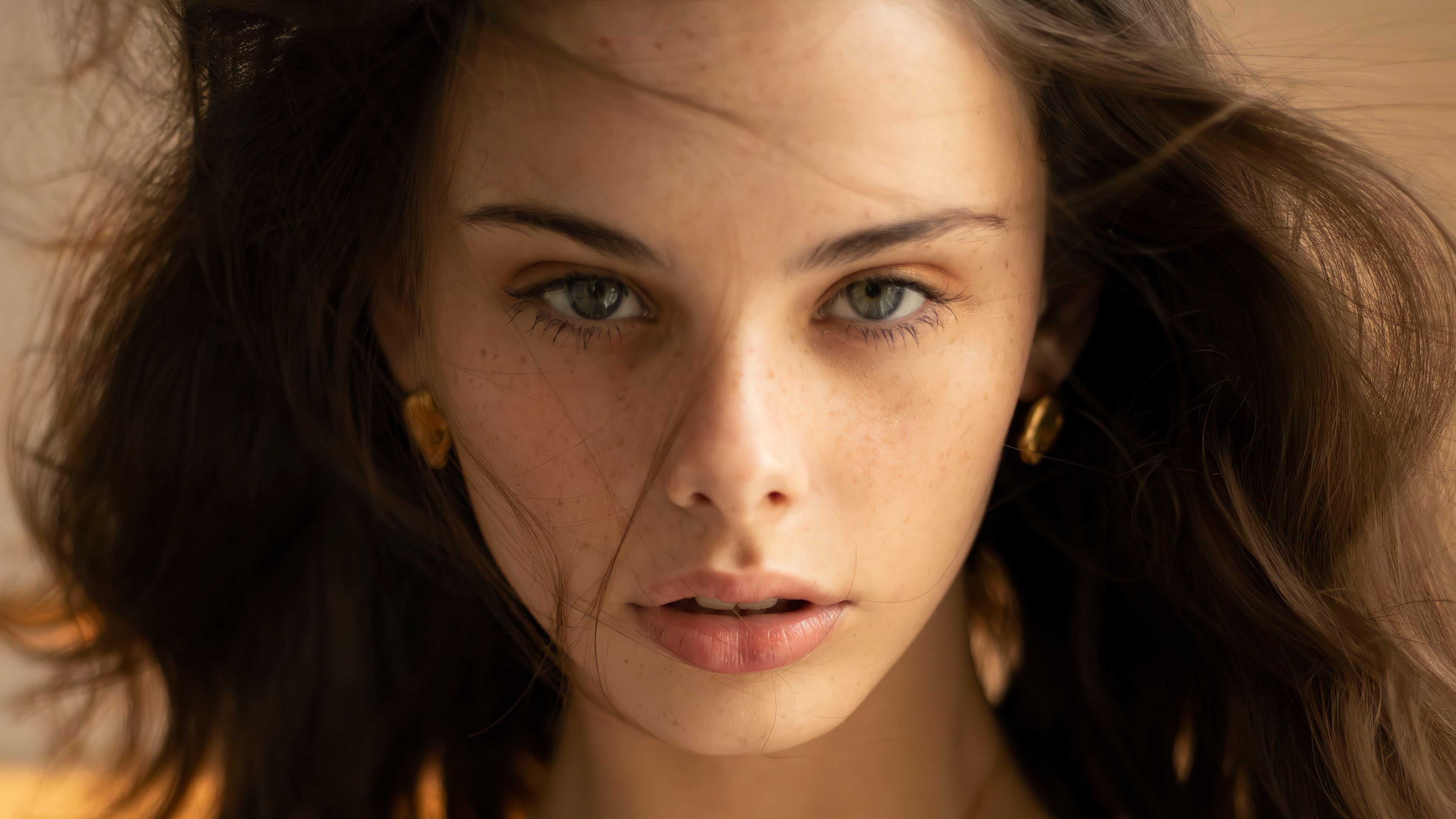 Women Model Face Portrait Closeup Looking At Viewer Brunette Meika Woollard 3840x2160