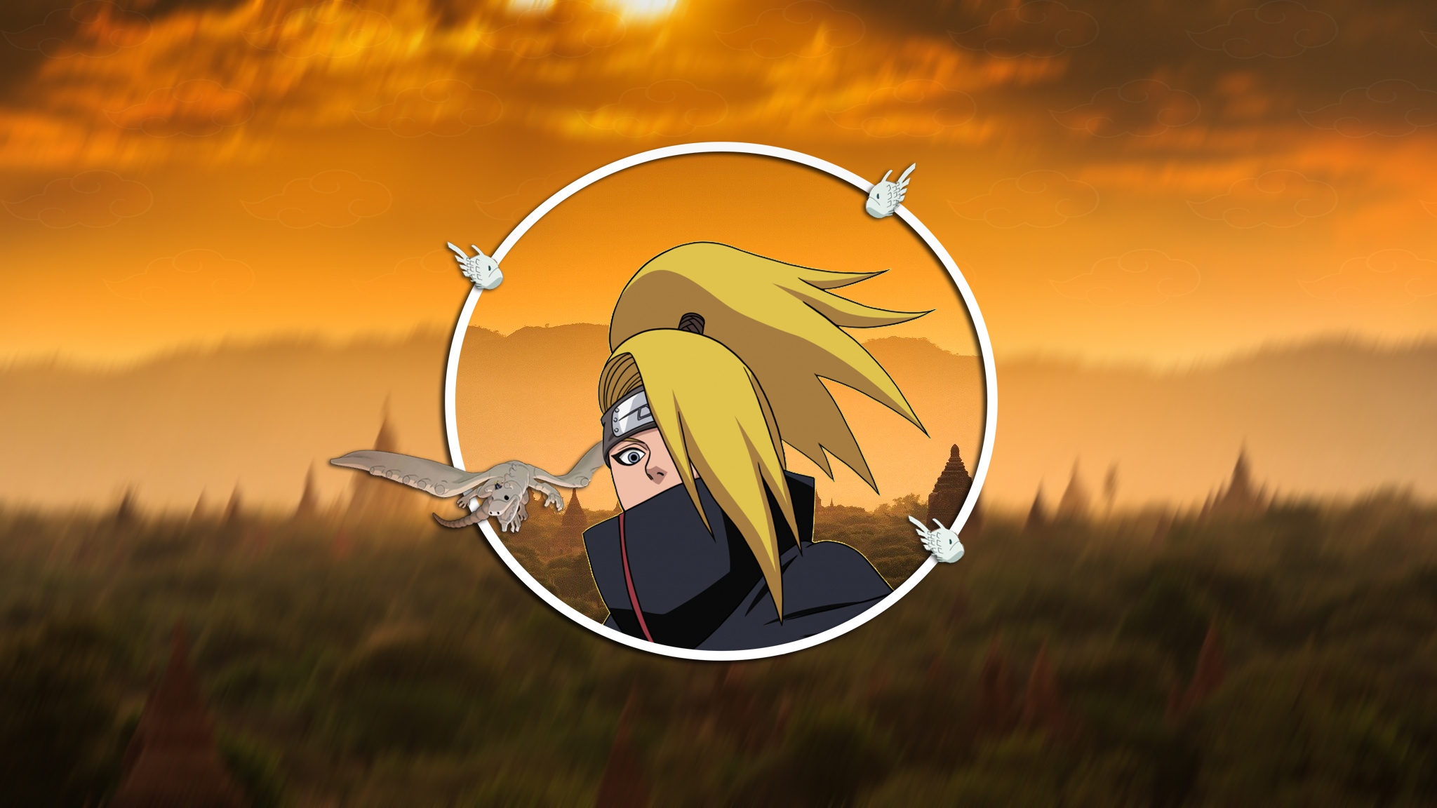 Deidara Akatsuki Naruto Anime Anime Boys Explosion Sunset Clay Picture In Picture 2048x1152