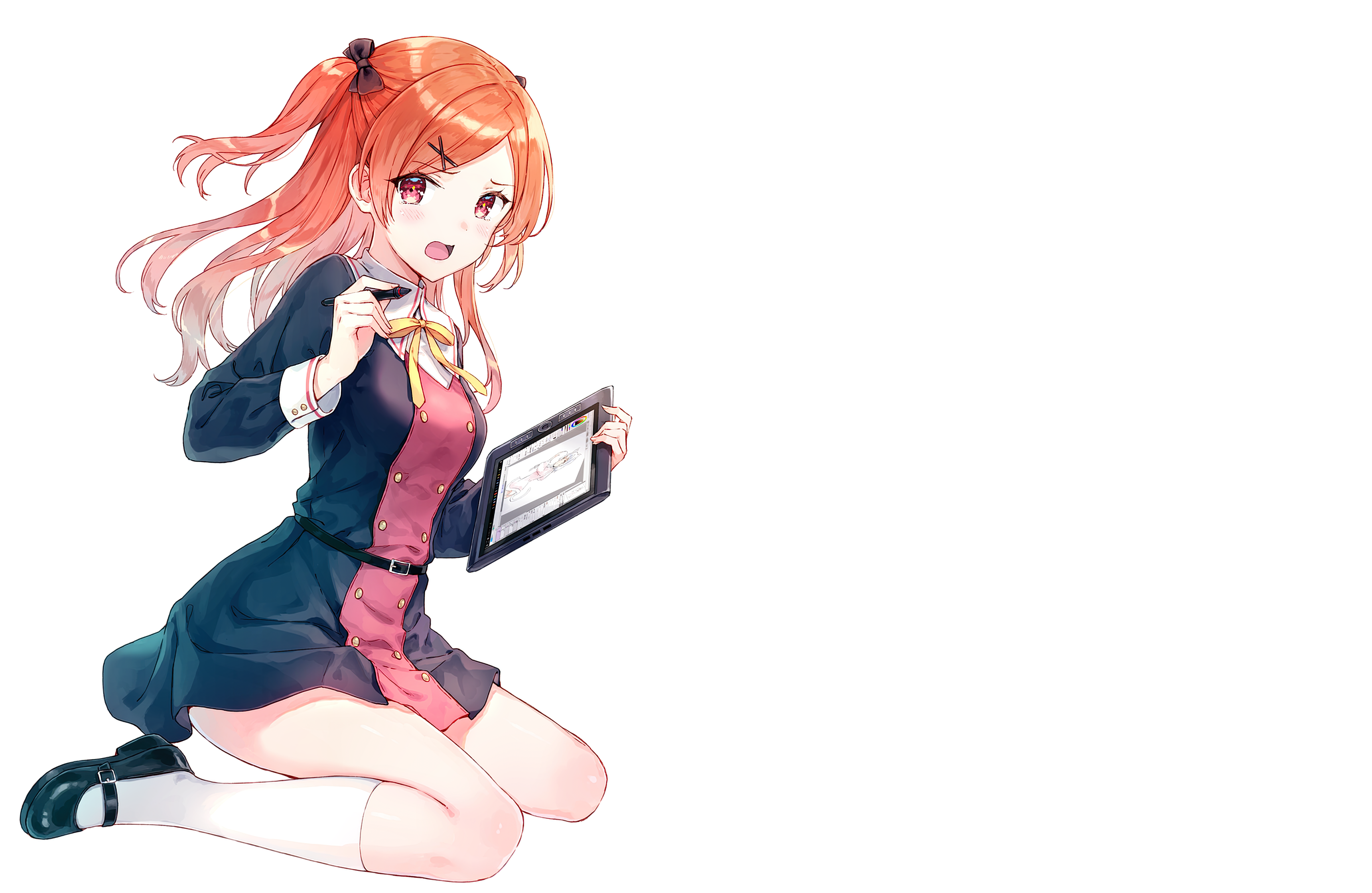 Orange Hair Red Eyes Tablet Twintails 3440x2240