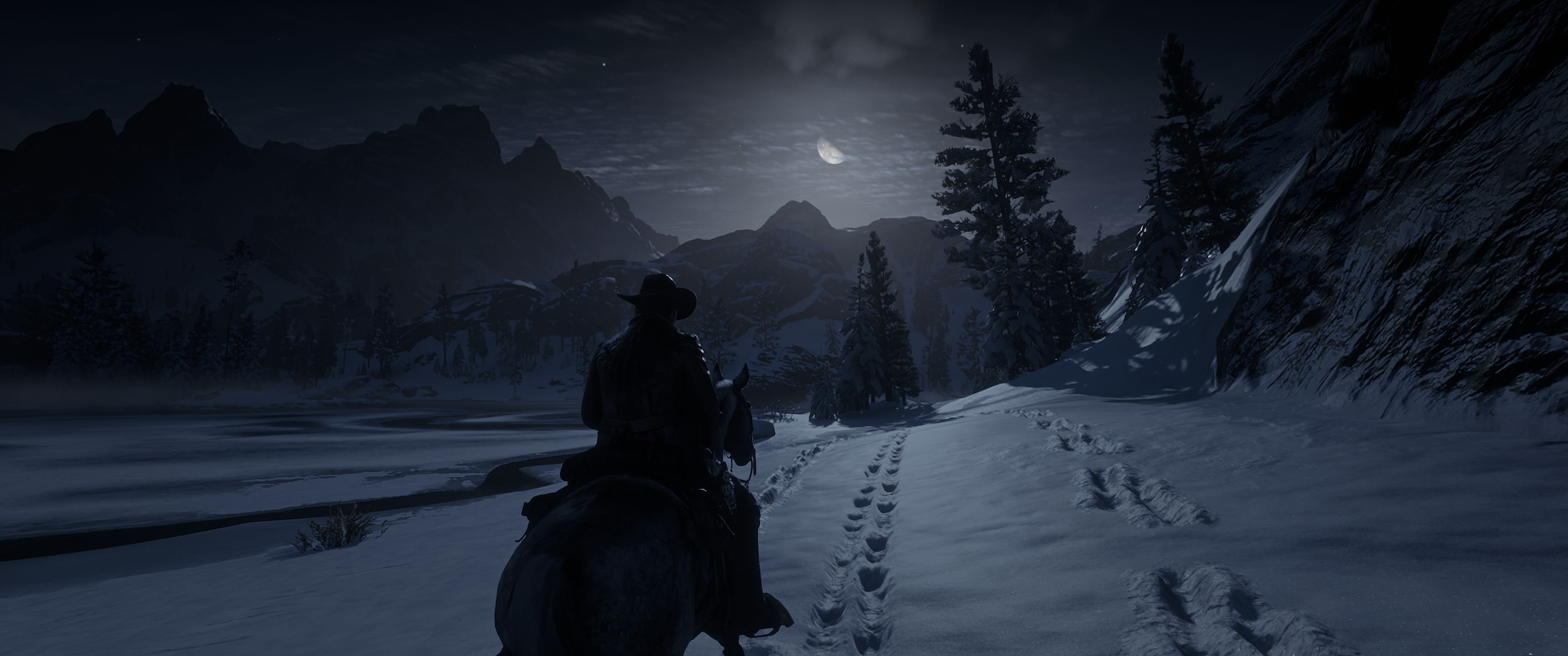 Red Dead Redemption Ol Moon Snow 3440x1440