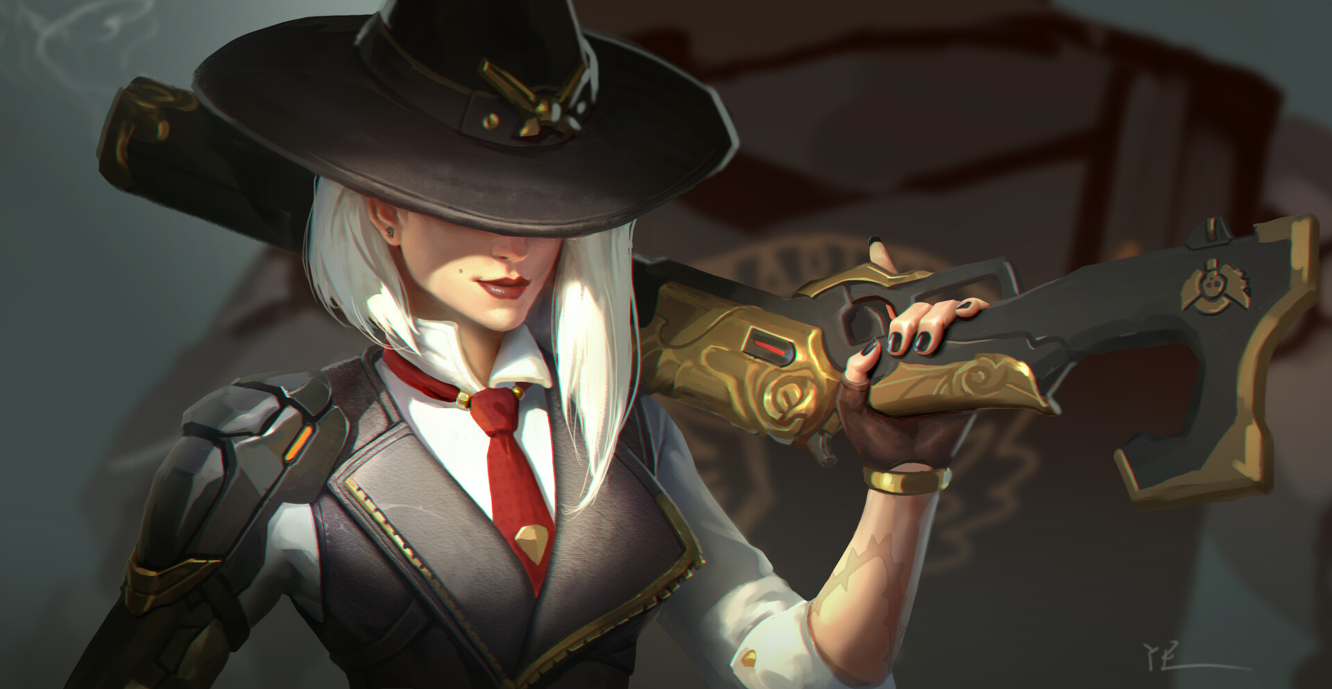 Overwatch Blizzard Entertainment Ashe Overwatch Video Games Girls Video Game Characters Hat White Ha 1920x994