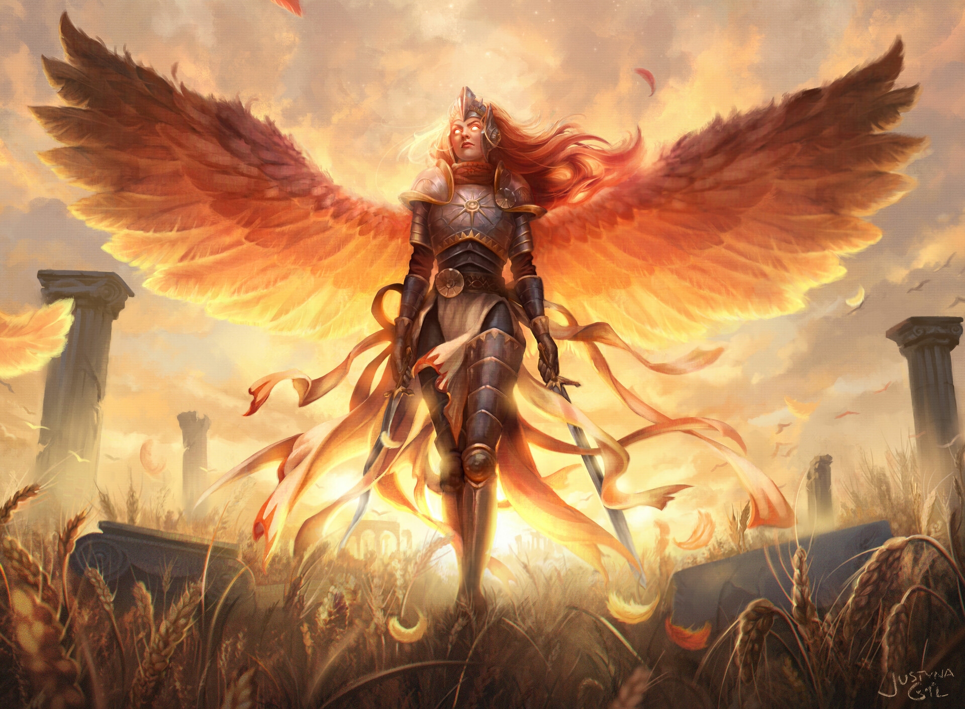 Angel Wings Sword Red Hair 1920x1410
