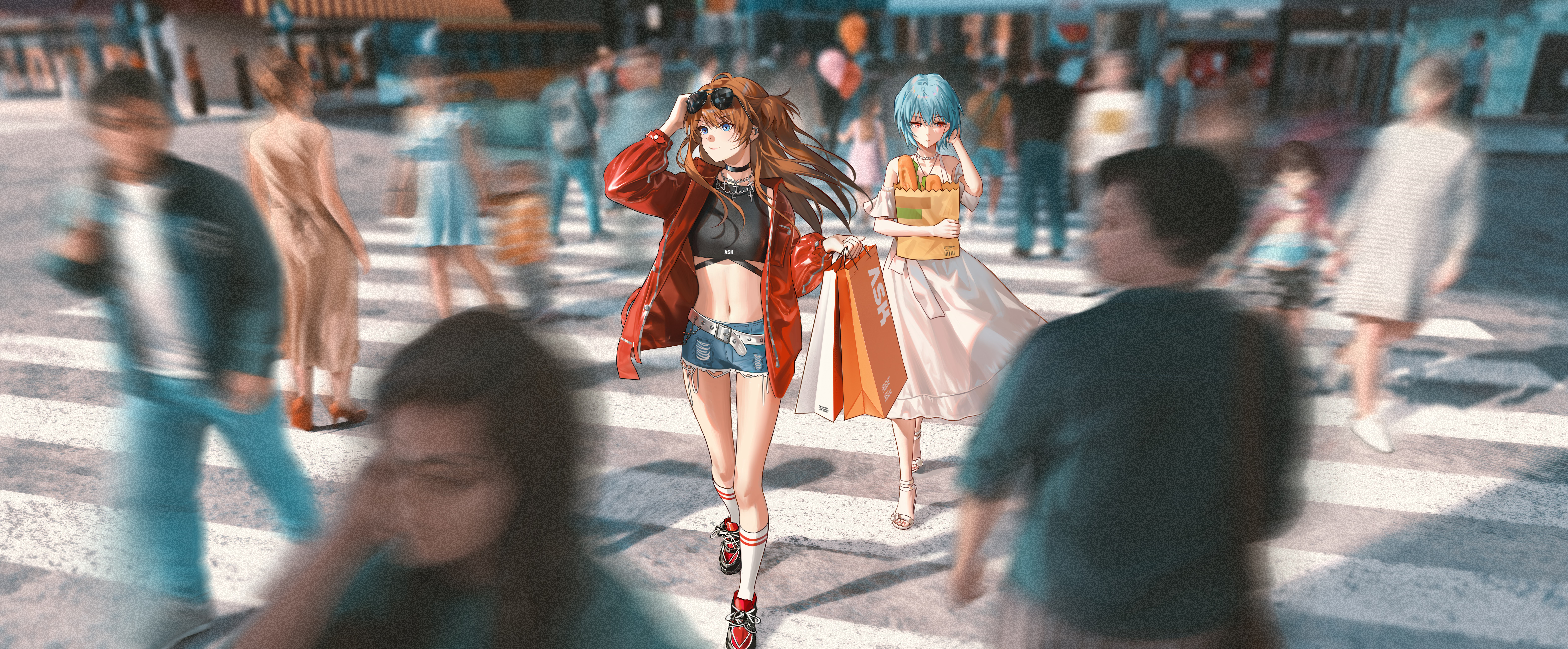 Anime Anime Girls Neon Genesis Evangelion Asuka Langley Soryu Ayanami Rei Artwork Homutan 6287x2600