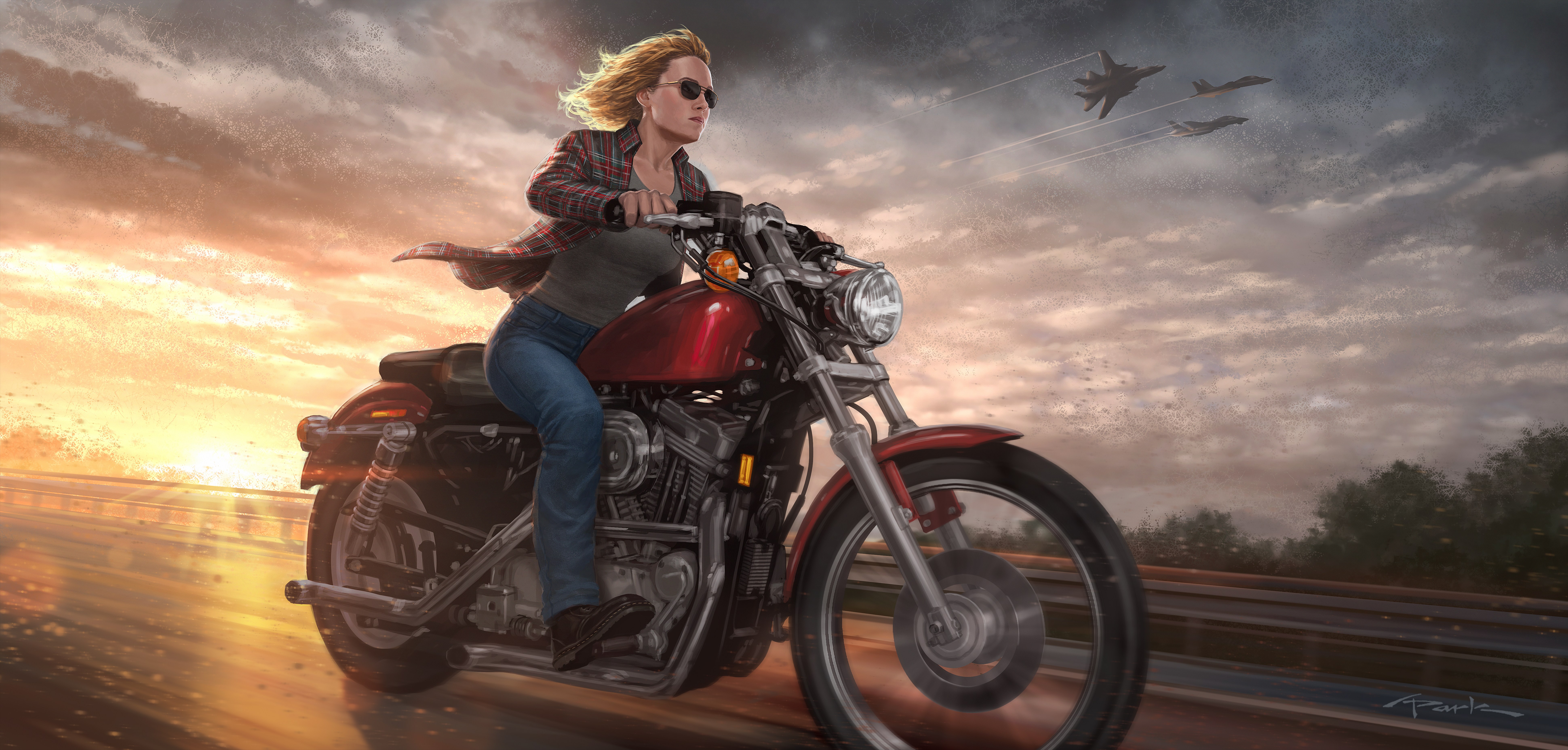 Blonde Brie Larson Motorcycle 7760x3714