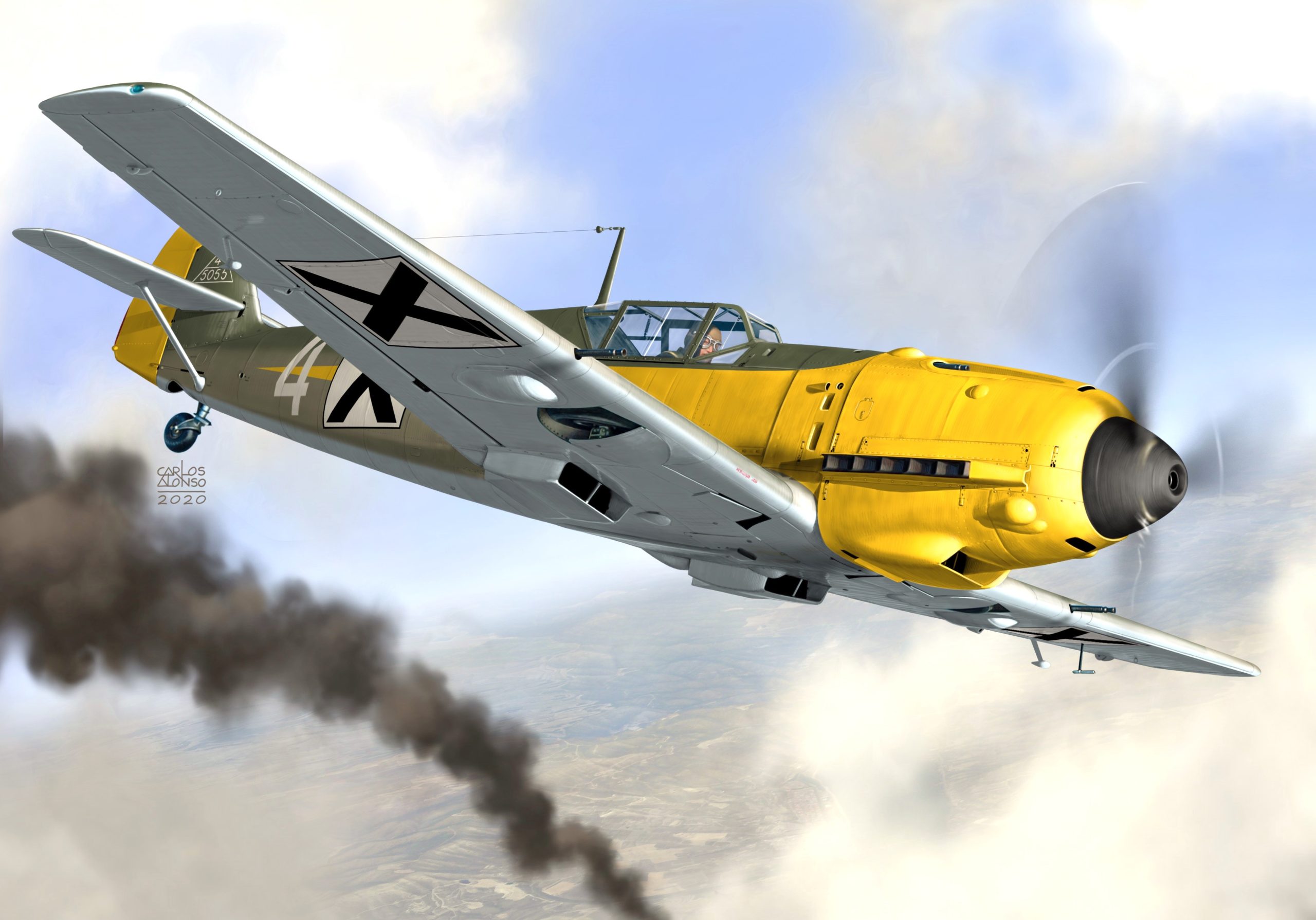 World War Ii Airplane Painting Messerschmitt Bf 109 2560x1790