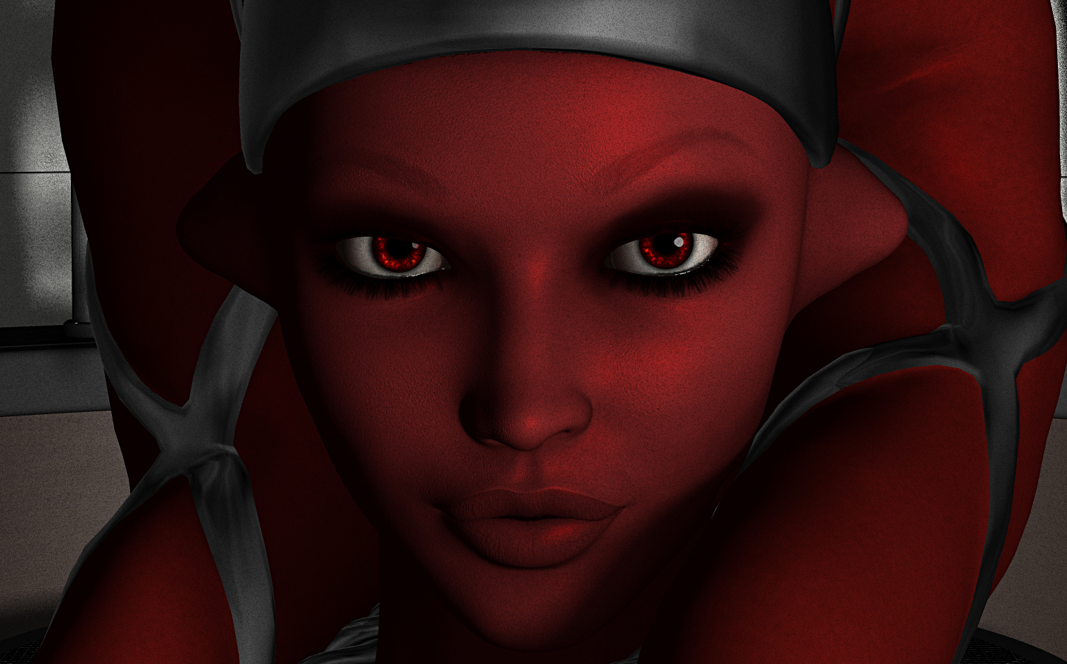 Star Wars Digital Art Twilek Red Skin Closeup Dark Eyes Red Eyes Juicy Lips Artwork Fan Art 1534x954