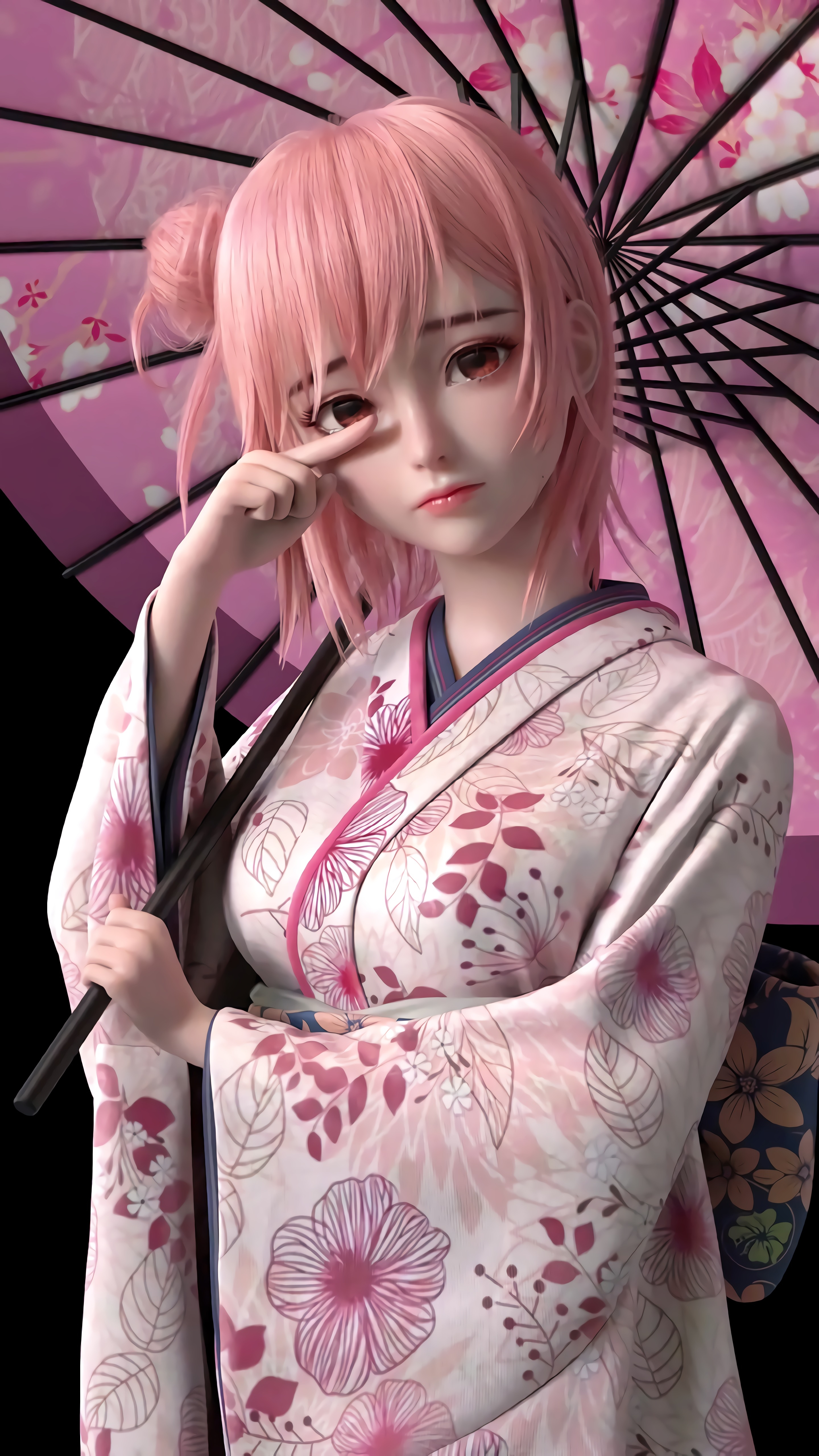 Pink Hair Umbrella Kimono Japanese Clothes Anime Anime Girls Artwork Yuigahama Yui Yahari Ore No Sei 2880x5120