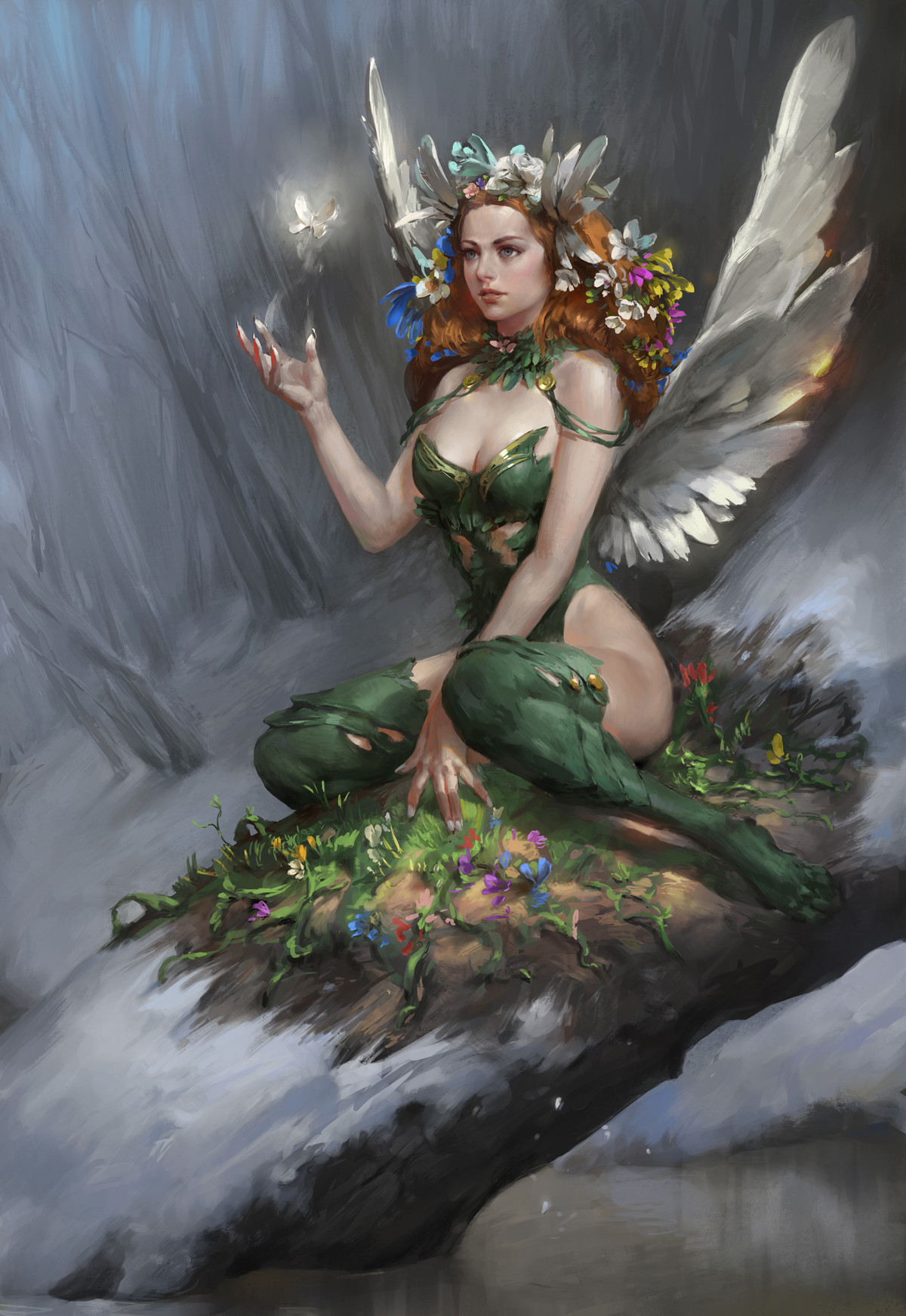 Artwork Fantasy Art Fantasy Girl Redhead Women Wings Harpy 1200x1742
