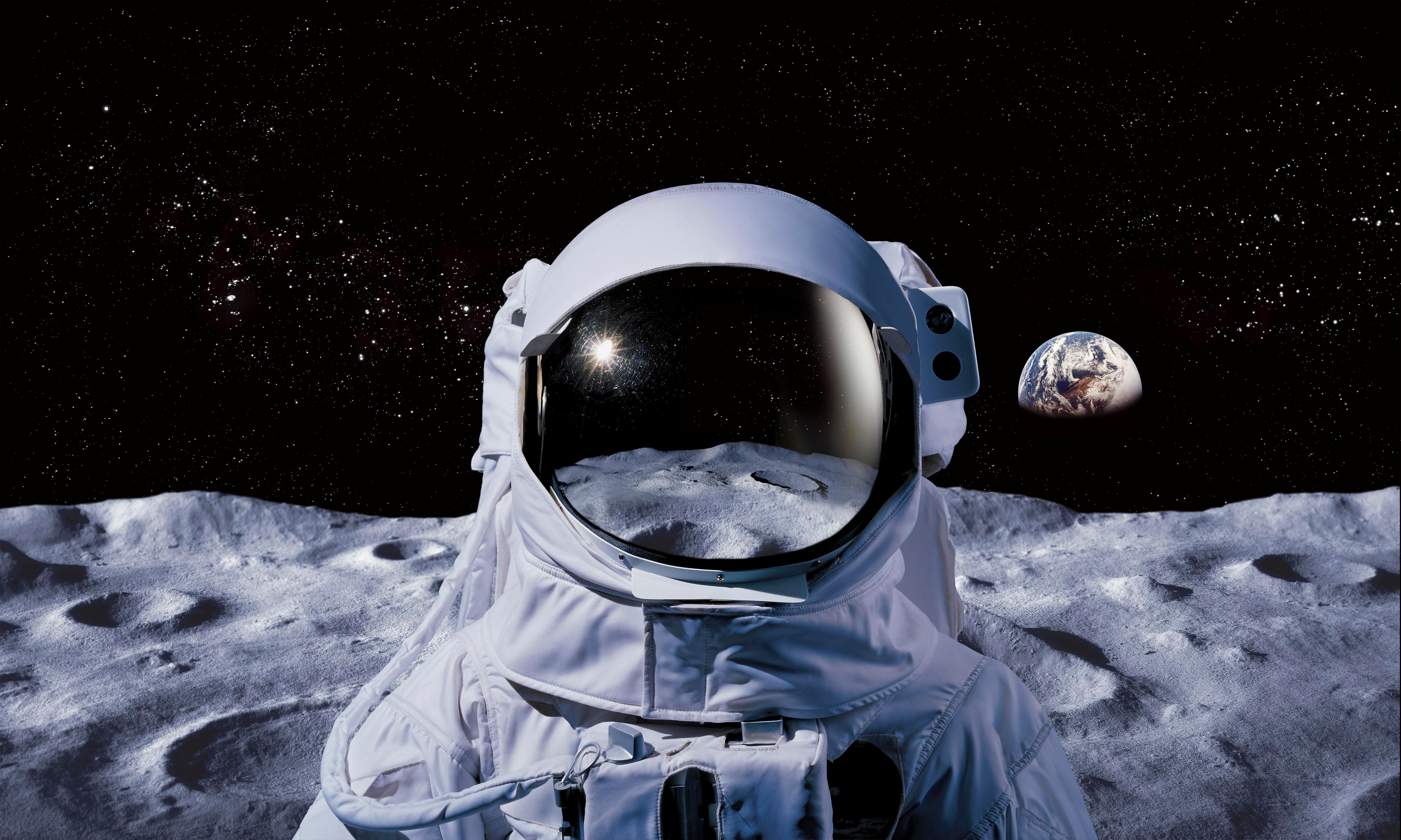 Space Moon Earth Astronaut Spacesuit NASA Digital Art 5500x3300