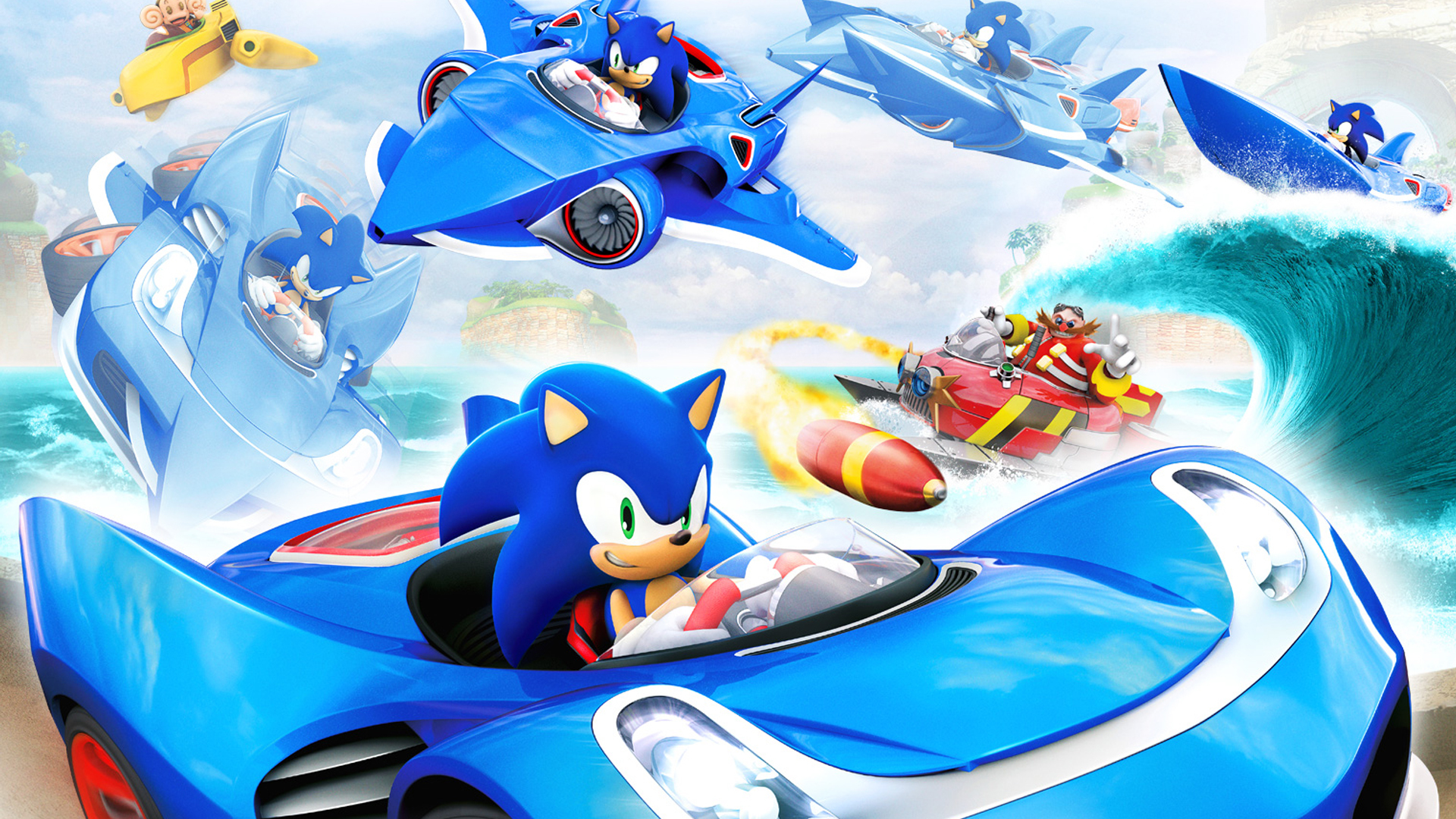 Sonic Racing Car Sonic The Hedgehog Ship Planes Sega Video Game Art Vehicle 1920x1080