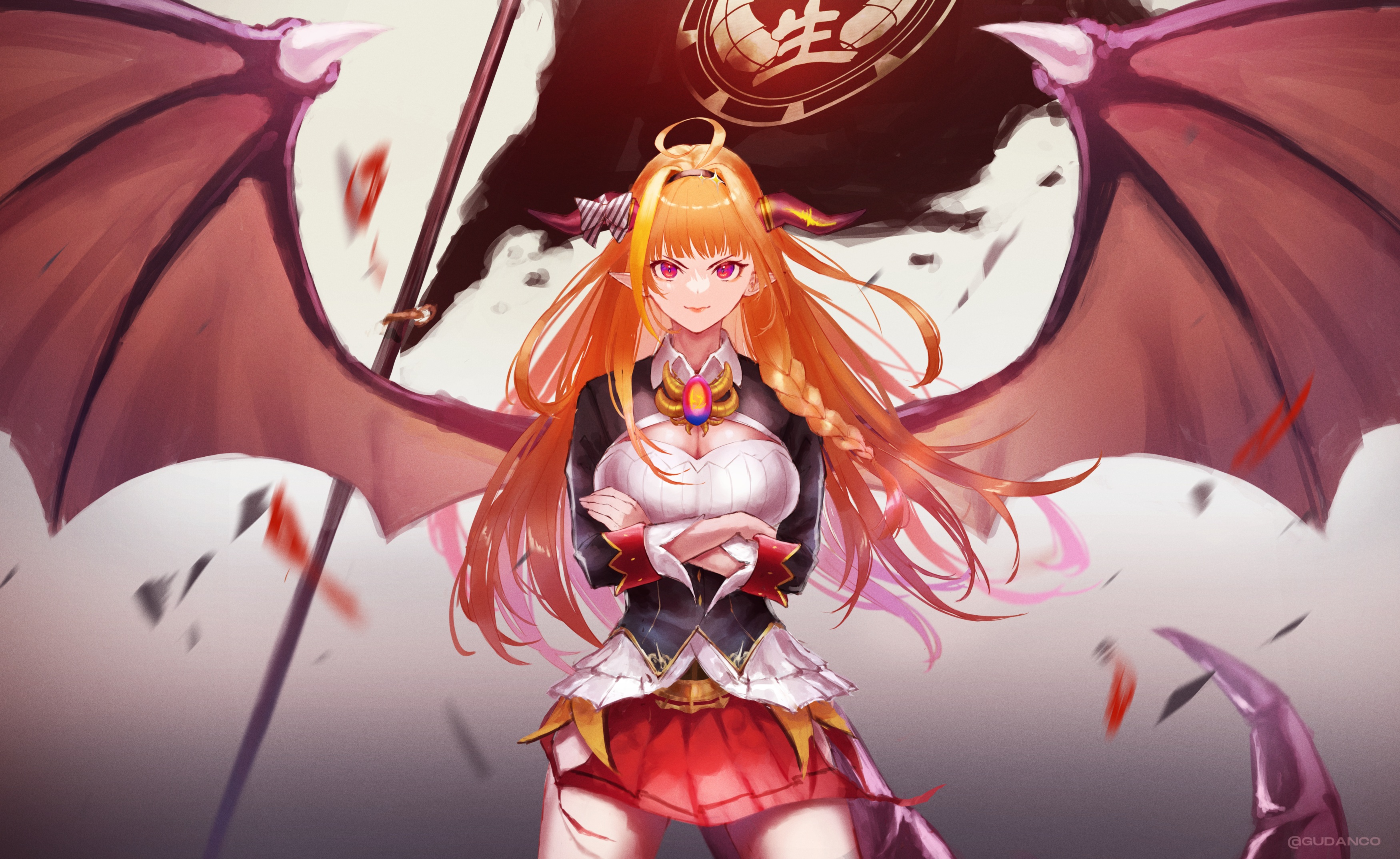Anime Anime Girls Hololive Virtual Youtuber Kiryu Coco Horns Pointy Ears Wings Tail Blonde Red Eyes 3500x2146