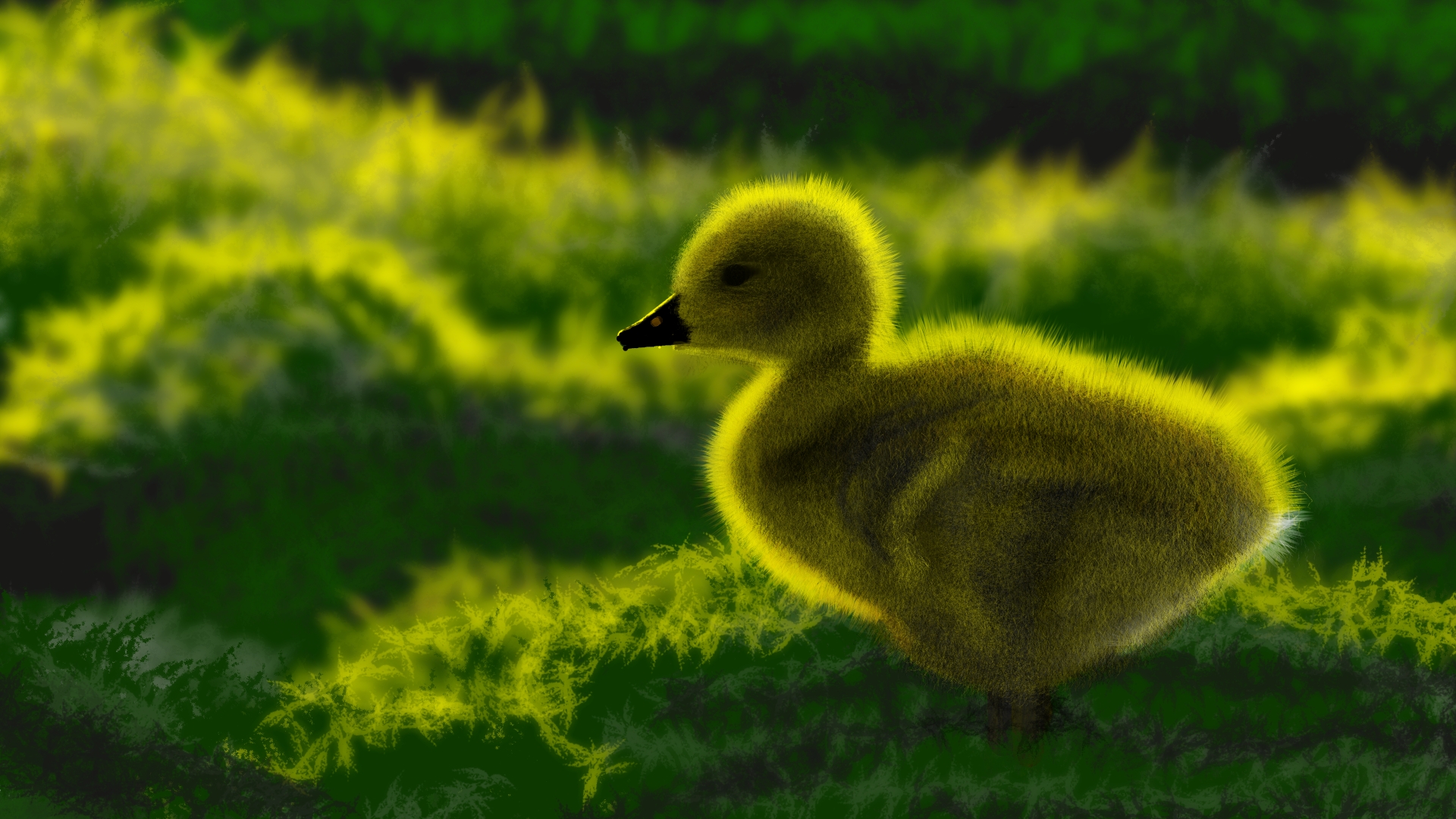 Digital Painting Chickadee Green Yellow Animals 1920x1080