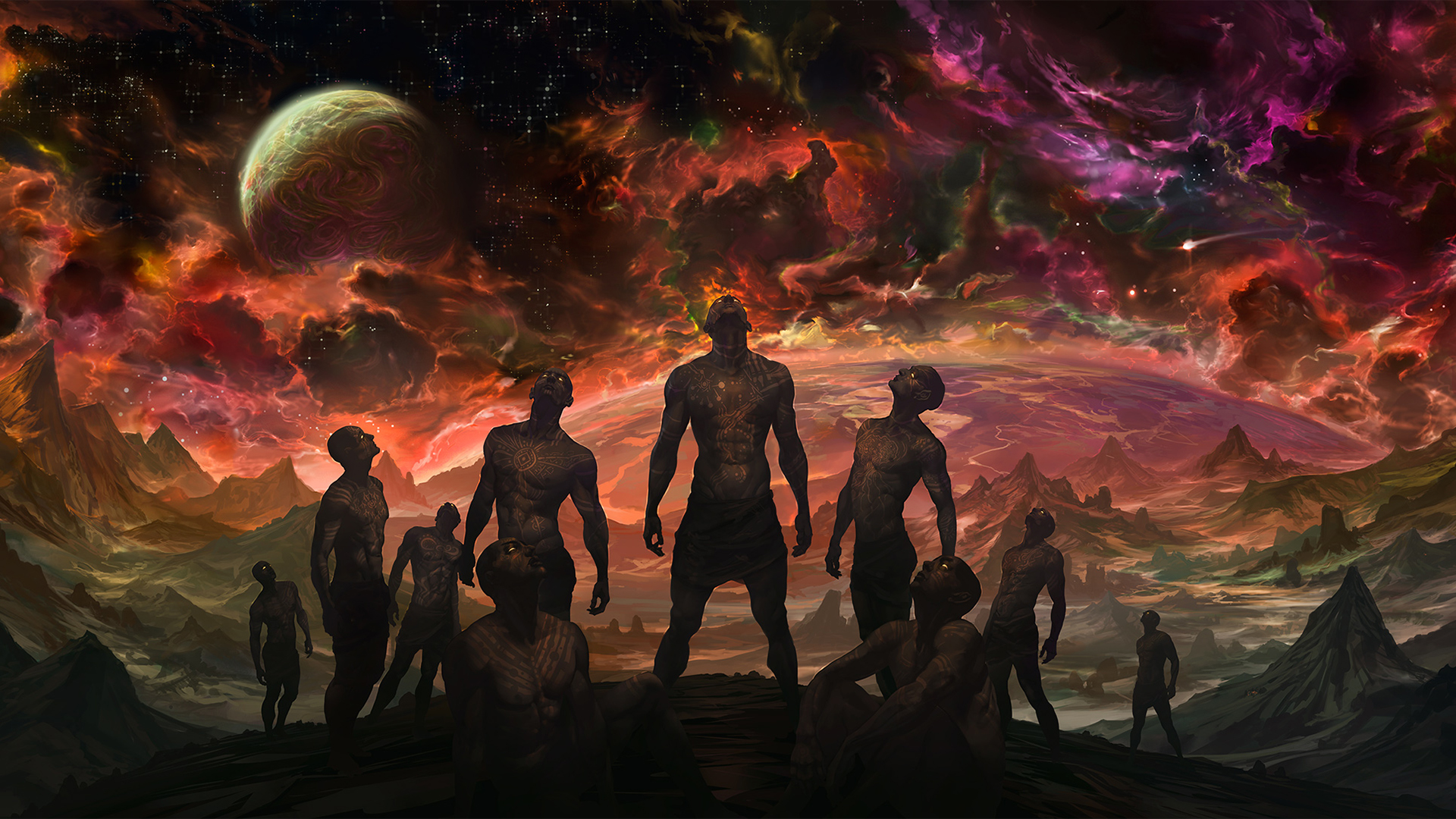 Space Cosmic Horror Group Of Men Noah Bradley 1920x1080