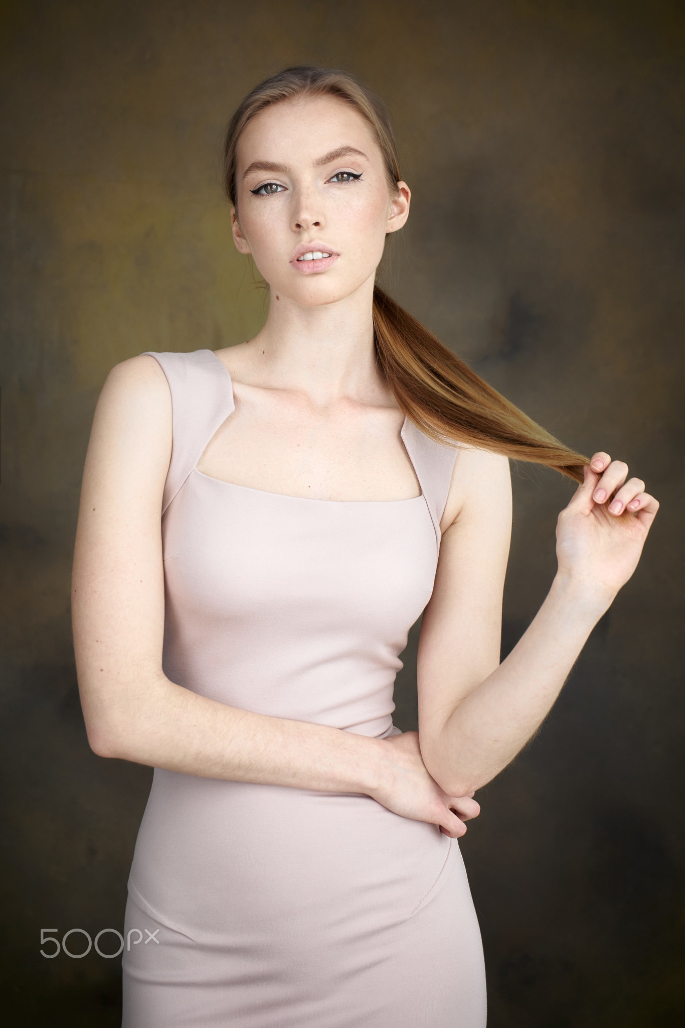Alexander Vinogradov Women Brunette Holding Hair Freckles Looking At Viewer Dress Brown Clothing Sim 1366x2048