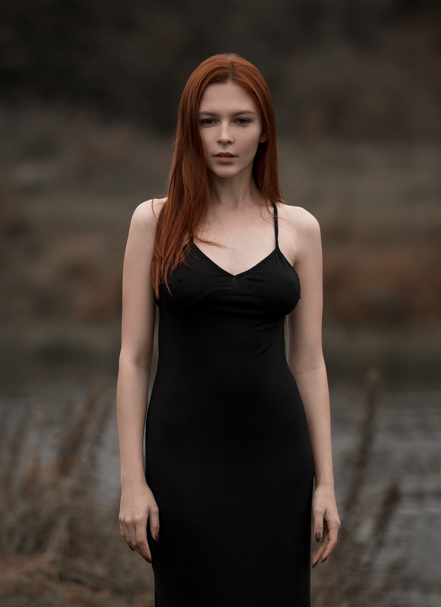 Women Model Redhead Looking At Viewer Portrait Display Parted Lips Dress Black Dress Depth Of Field  1525x2100