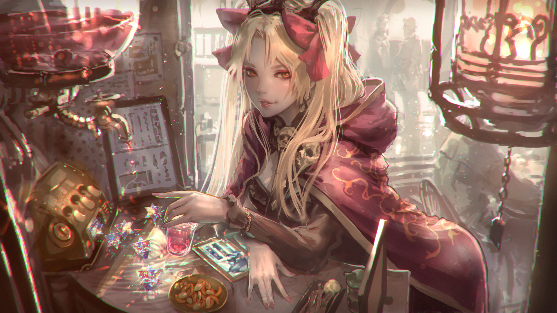 Fate Grand Order Fate Series Twintails Cape Smile Looking At Viewer Pink Nails Long Nails Skull Tiar 1920x1080
