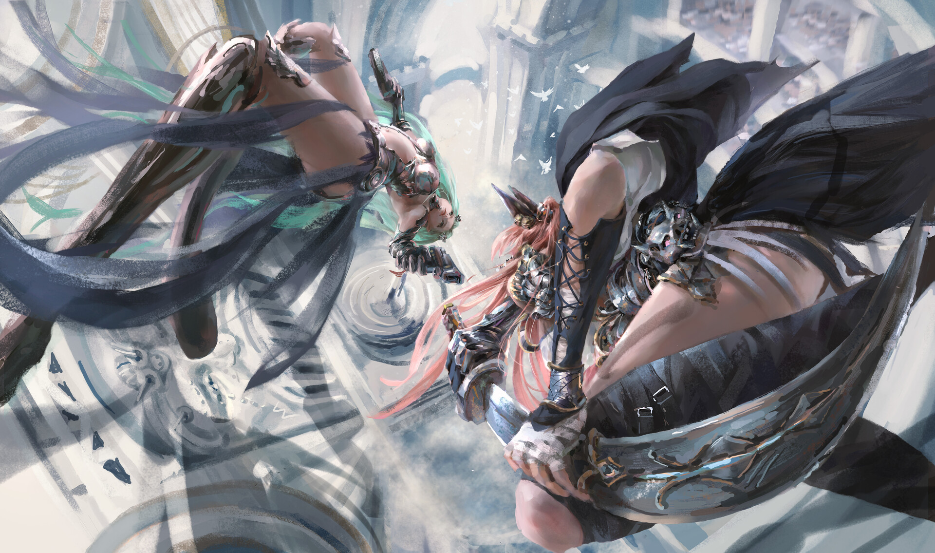 Digital Painting Battle Cyborg Assassins Fantasy Girl Risa Lin 1920x1135