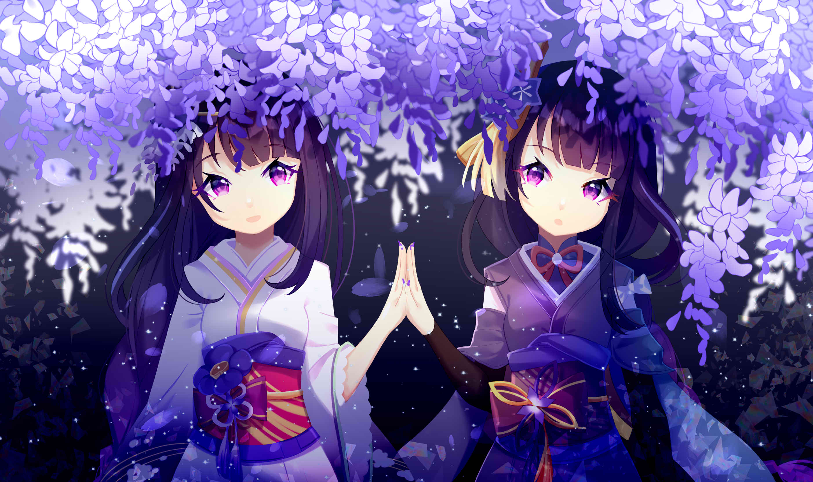 Anime Anime Girls Anime Games Genshin Impact Long Hair Purple Hair Purple Eyes Twins Raiden Makoto R 2806x1664