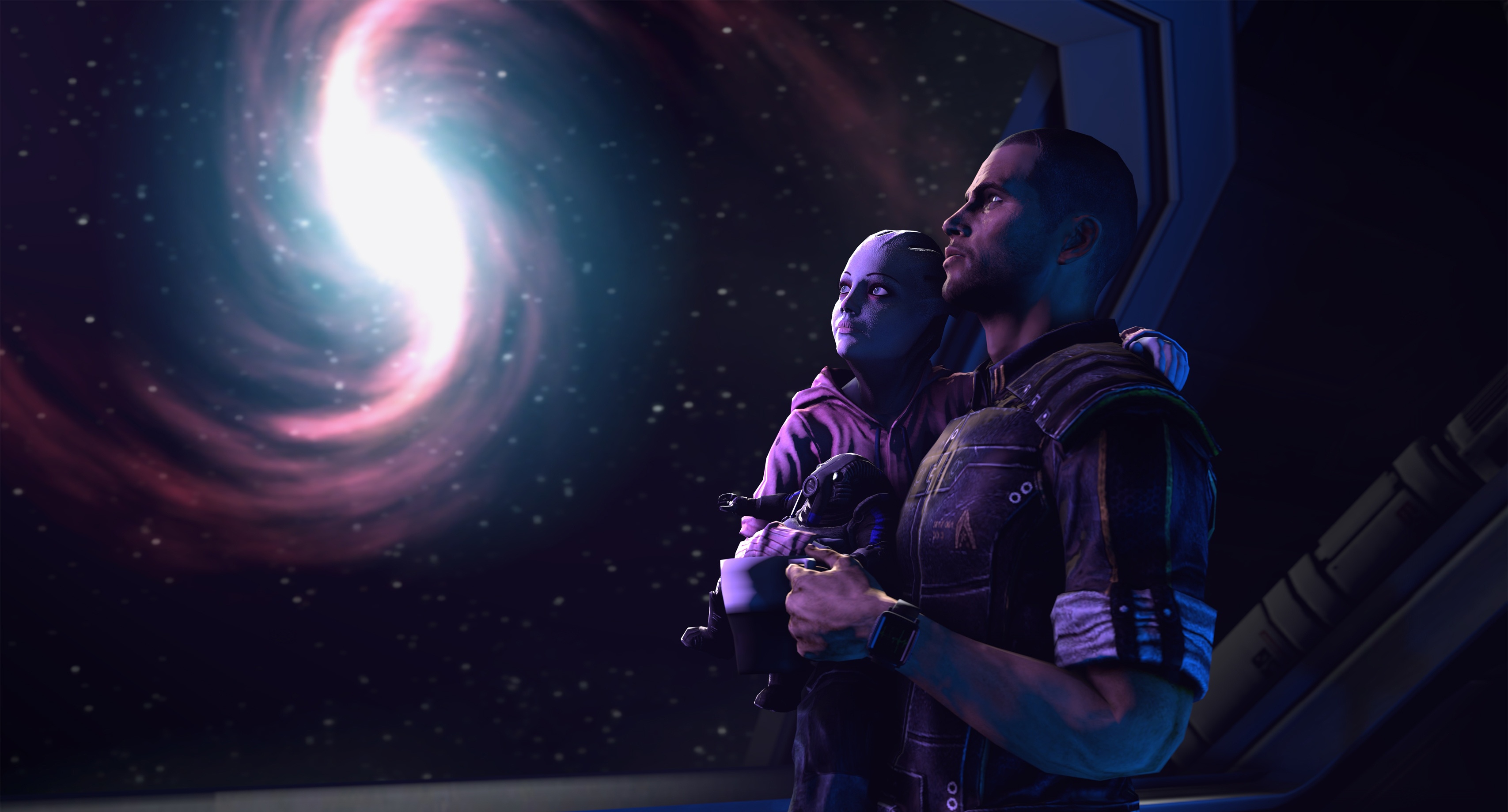 Child Asari Mass Effect Galaxy Commander Shepard 3414x1839