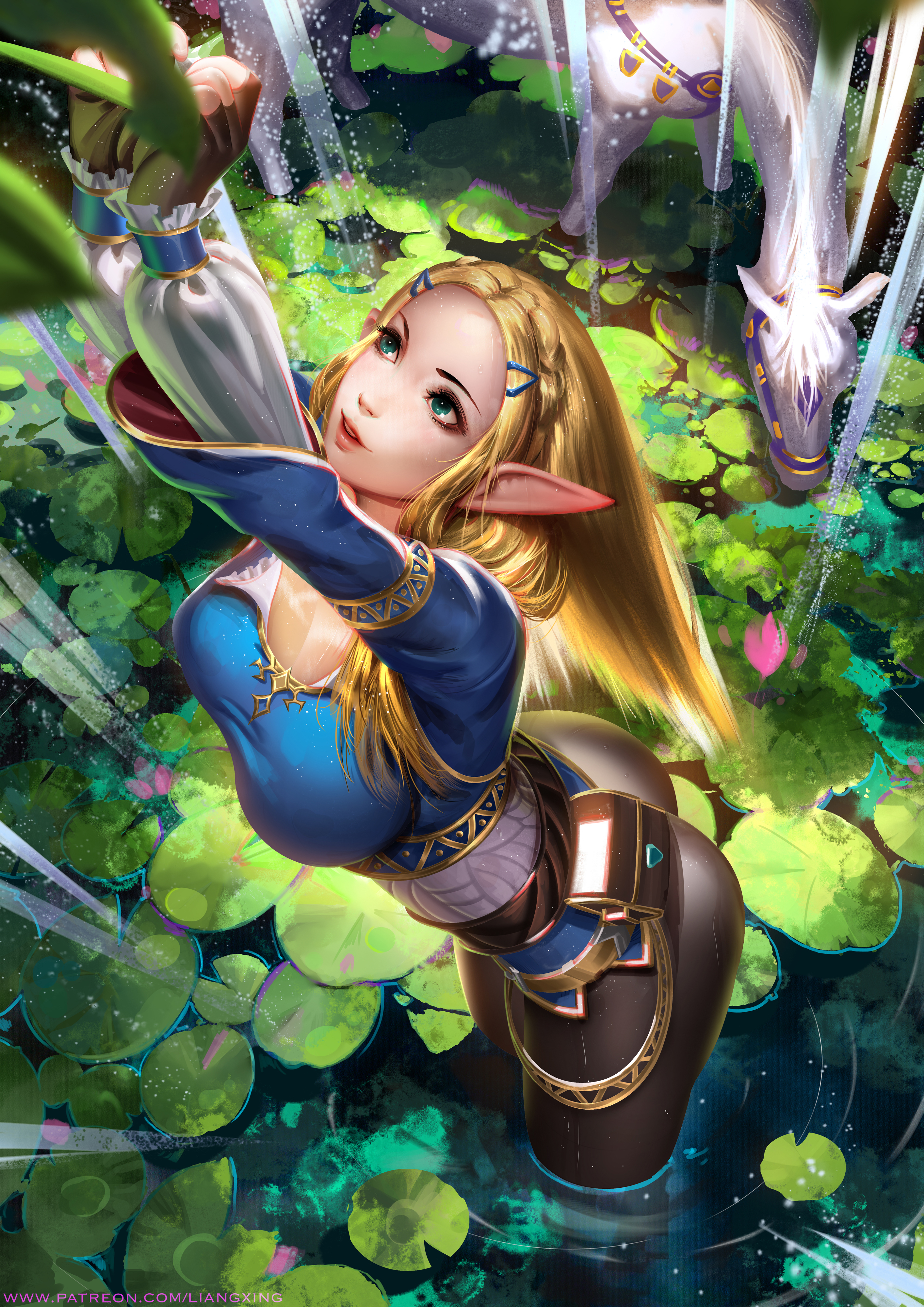 Zelda The Legend Of Zelda Video Games Nintendo Video Game Girls Elves Pointy Ears Blonde Water Lily  2829x4000