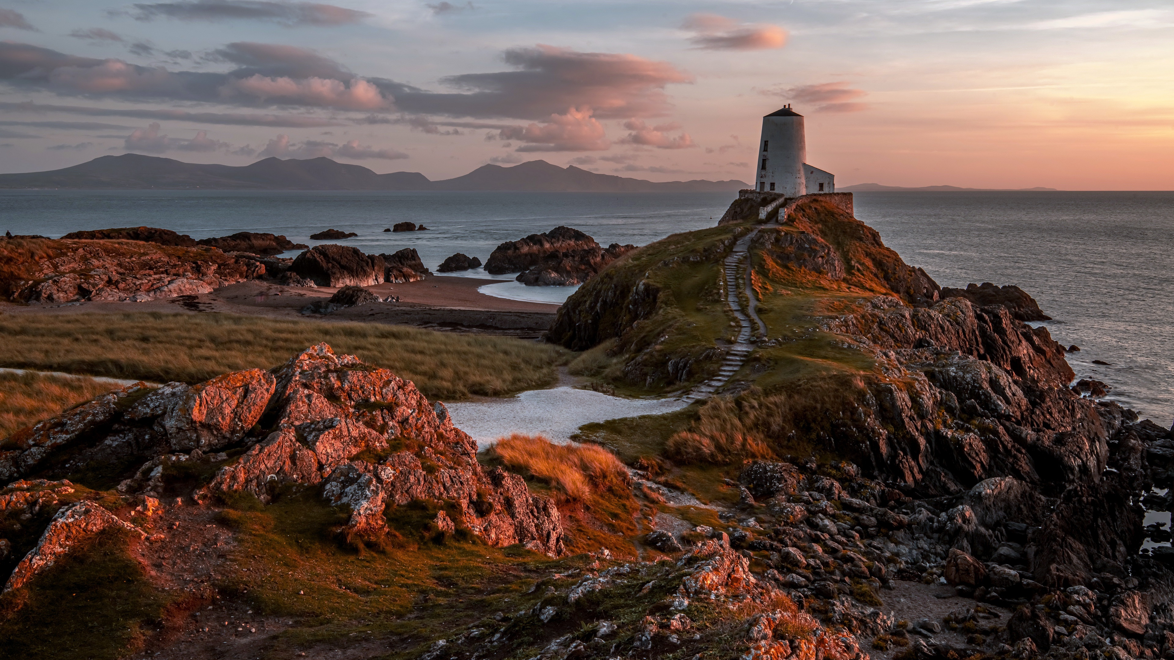 Coast Lighthouse Outdoors Sky Wales Llanddwyn Island 3840x2160