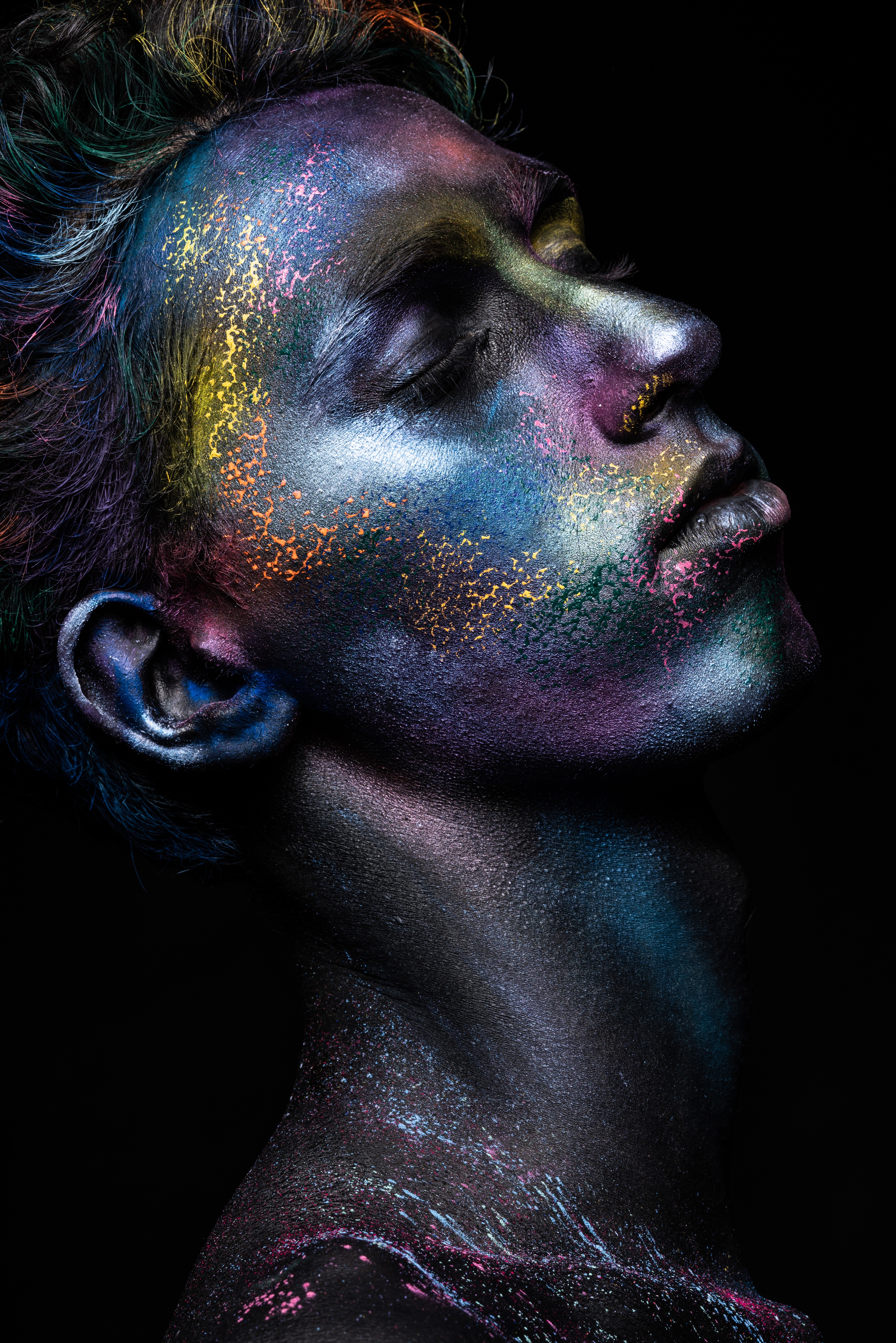 Olivier Merzoug Colorful Face Black Background Portrait Men 4580x6866