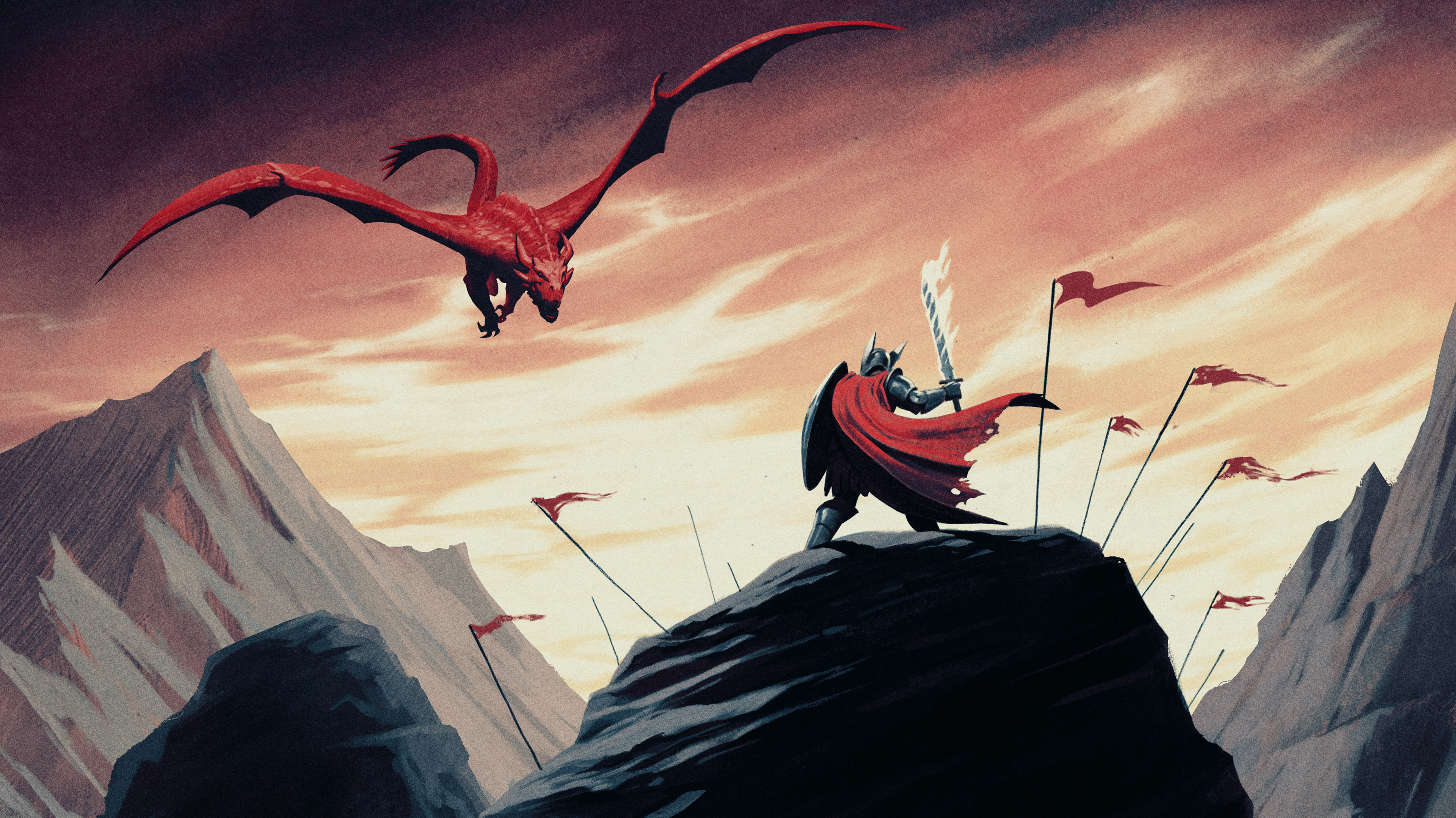 Illustration Knight Dragon Creature Armored Sword Fantasy Art 3840x2160