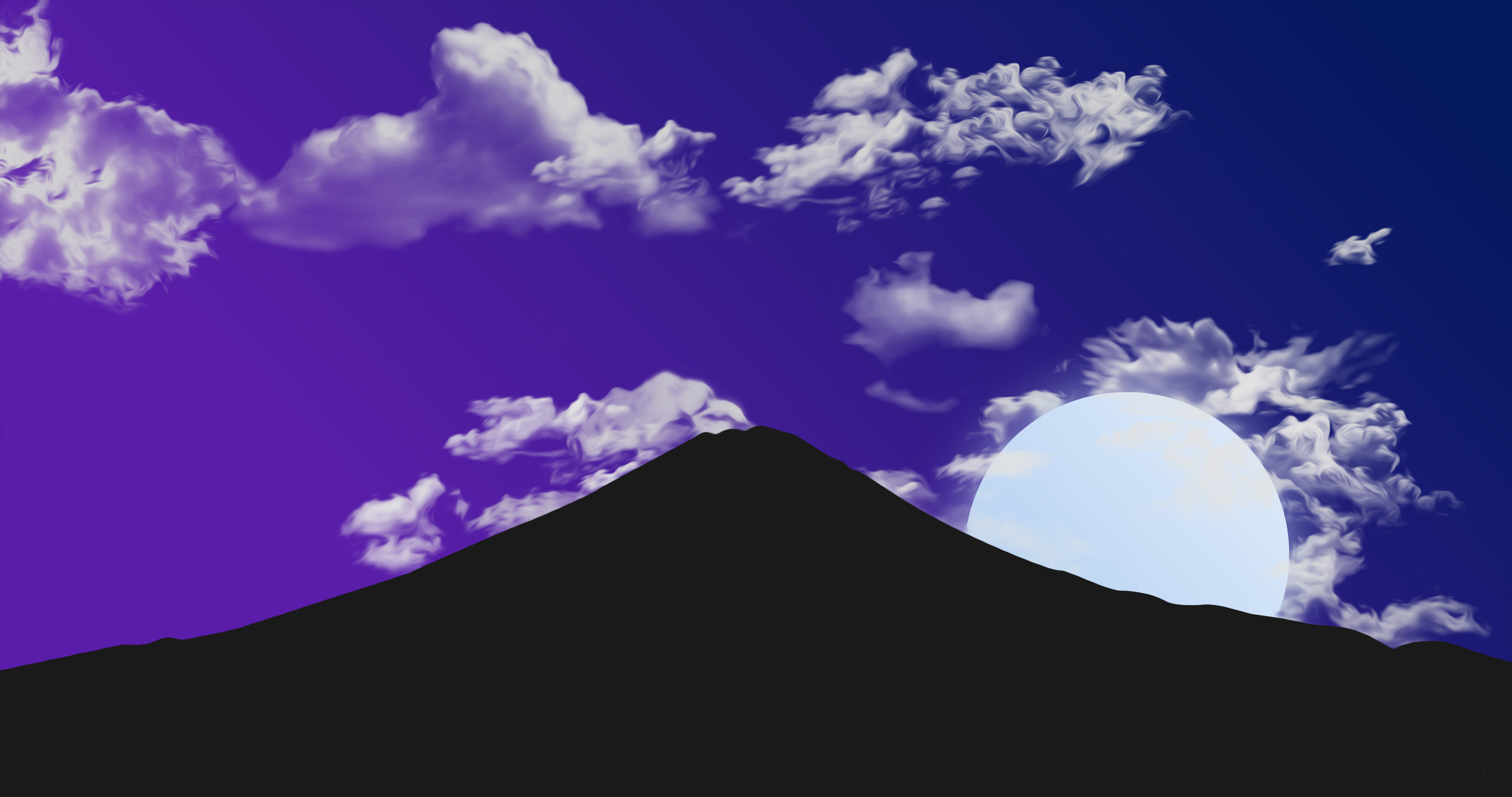 Night Clouds Sky Gradient Silhouette Dark Drawing Moon Nature XEBELiON Mountains 4096x2160