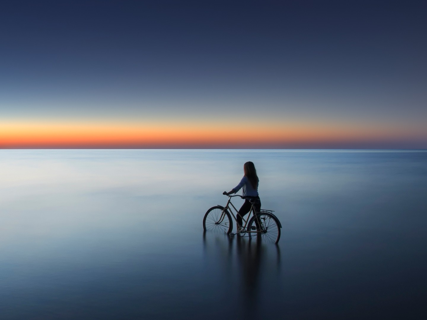 Latvia Bicycle Sunset Women Outdoors Sea Calm Horizon 1440x1080