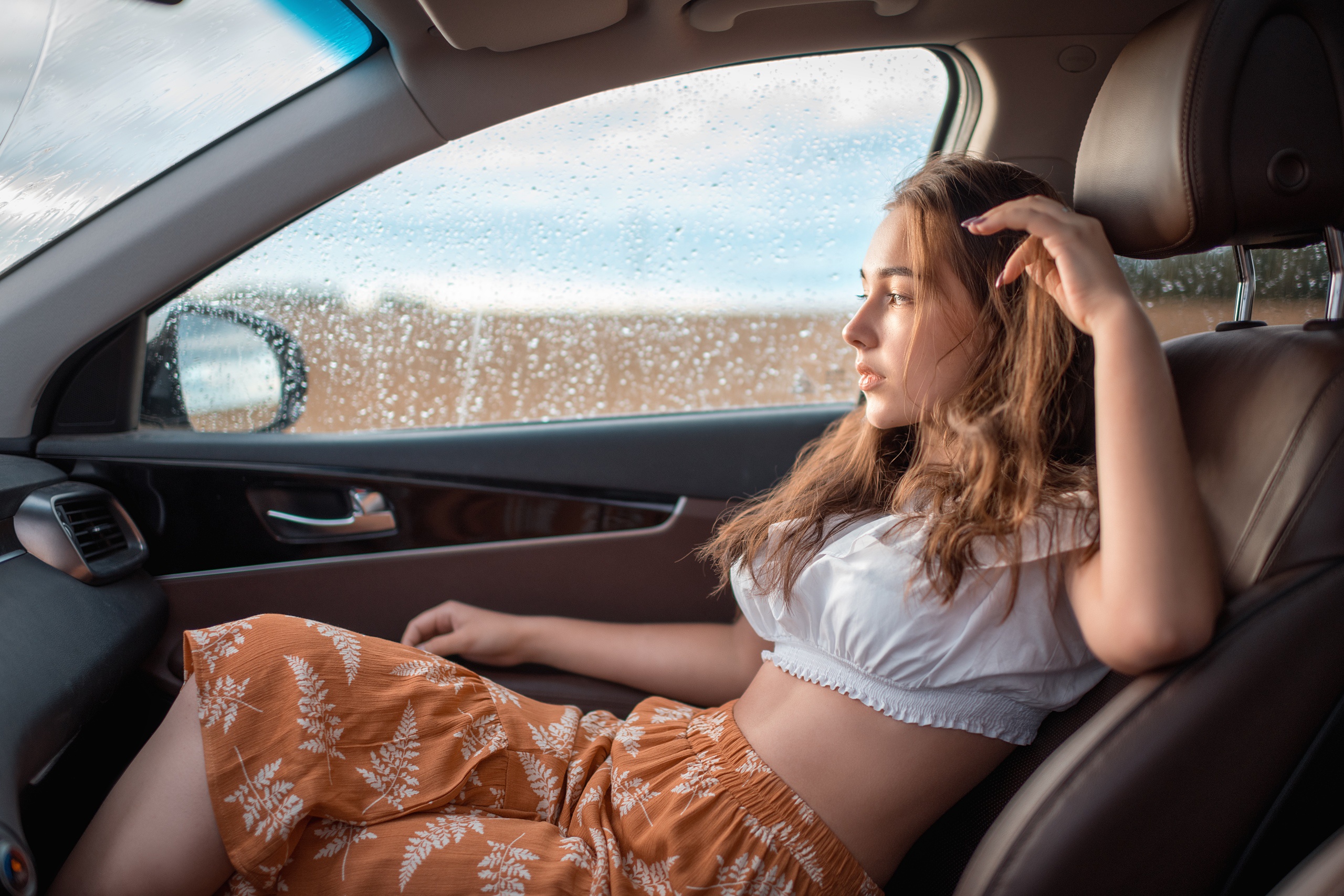 Alina Sabirova Car Vehicle Car Interior Women With Cars Model Dariy Wallenstein Rain Face Profile Sk 2560x1707