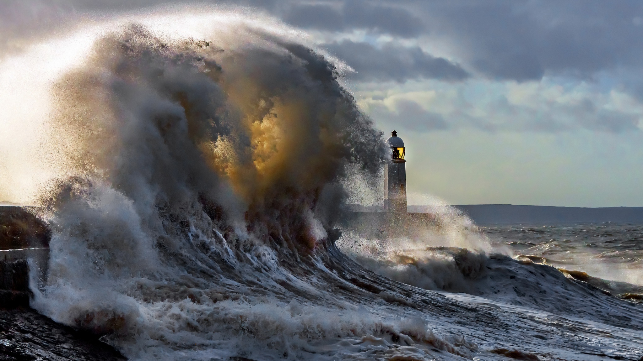 Nature Outdoors Lighthouse Sea Waves 2048x1152