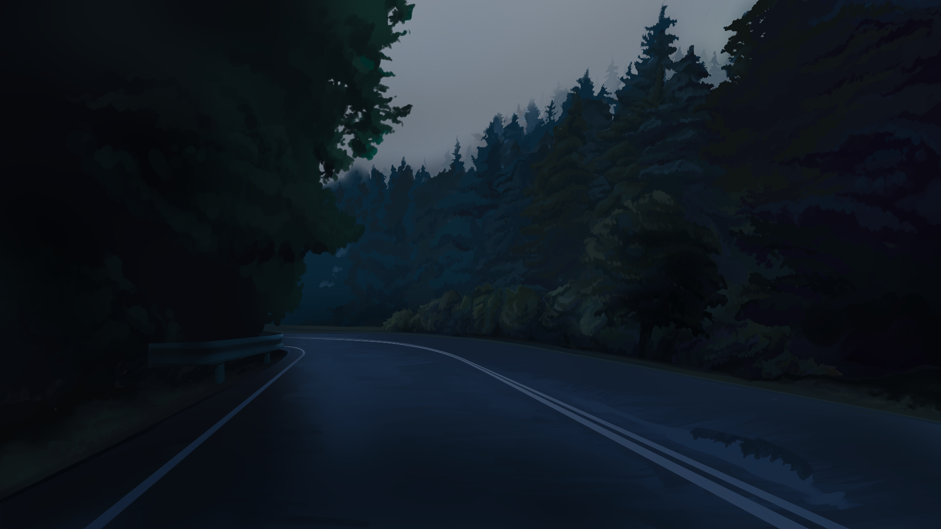 Road Forest Night 1920x1080