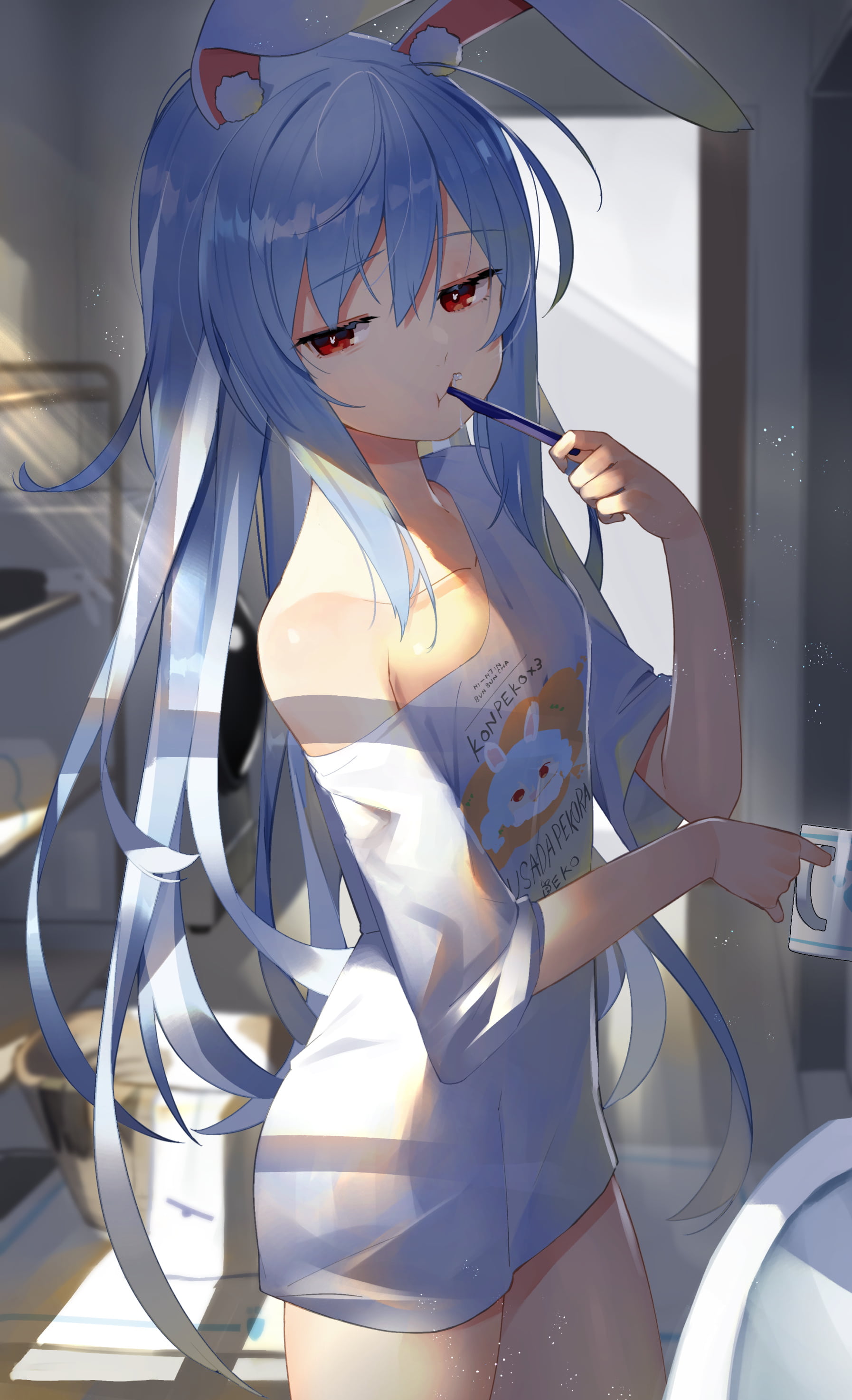 Hololive Virtual Youtuber Usada Pekora Anime Girls Bunny Girl Artwork Sukocchi Long Hair Blue Hair R 1794x2946