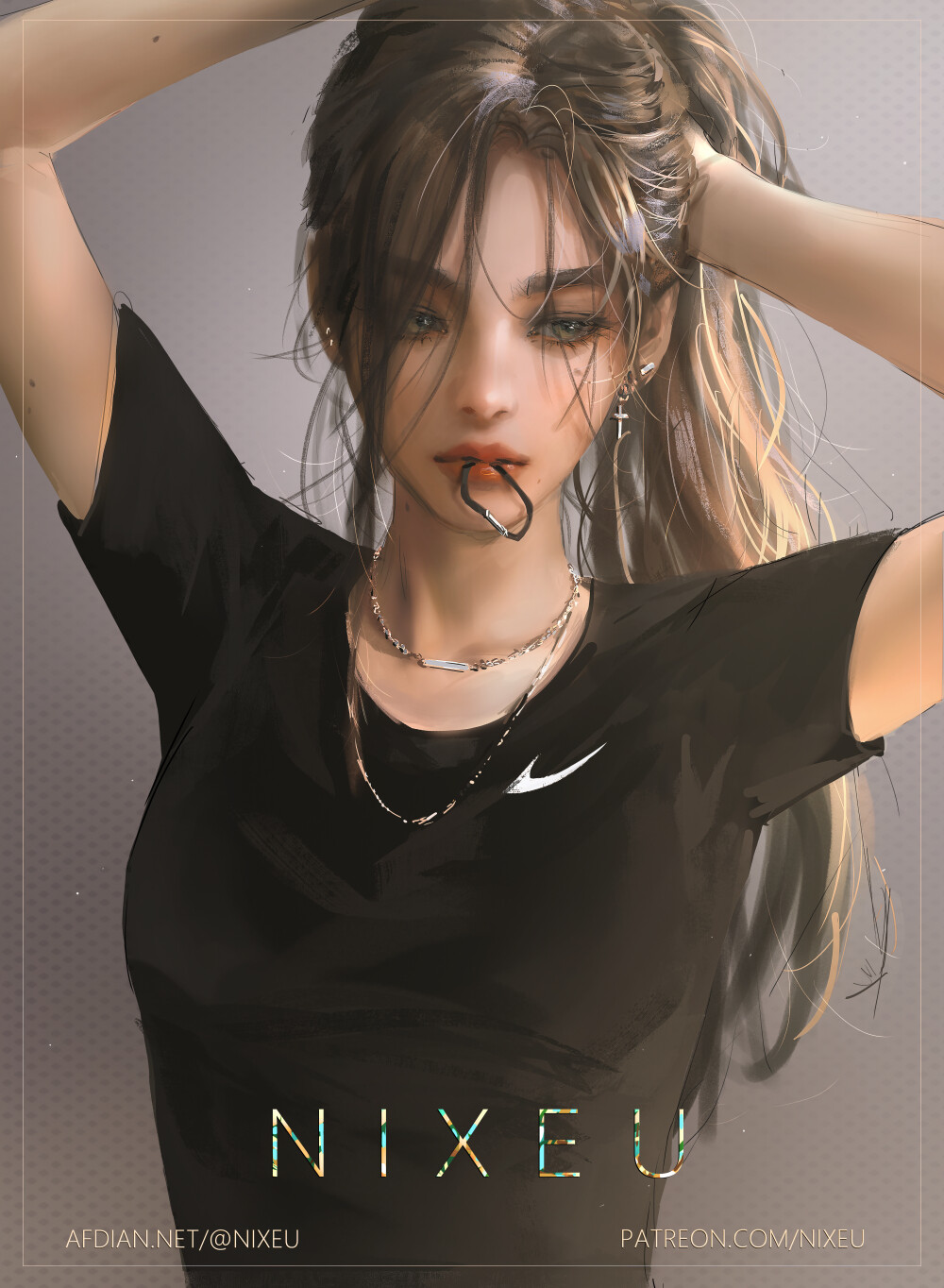 Nixeu Digital Art Digital Painting Artwork Black Clothing Women Necklace Ponytail Nike 1000x1364