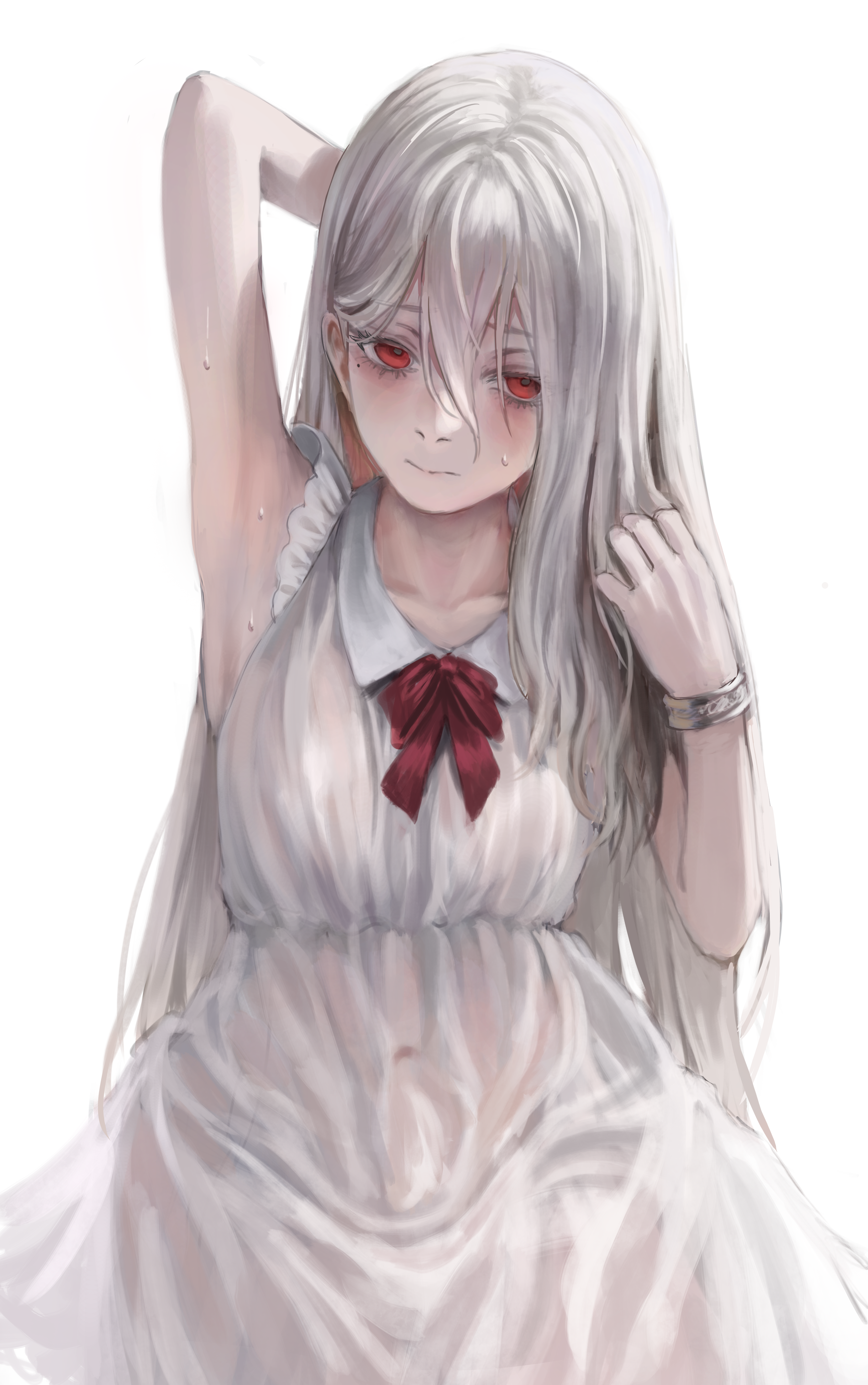 Anime Girls Anime Goldcan Red Eyes Blonde Long Hair White Background Looking At Viewer Portrait 3307x5275