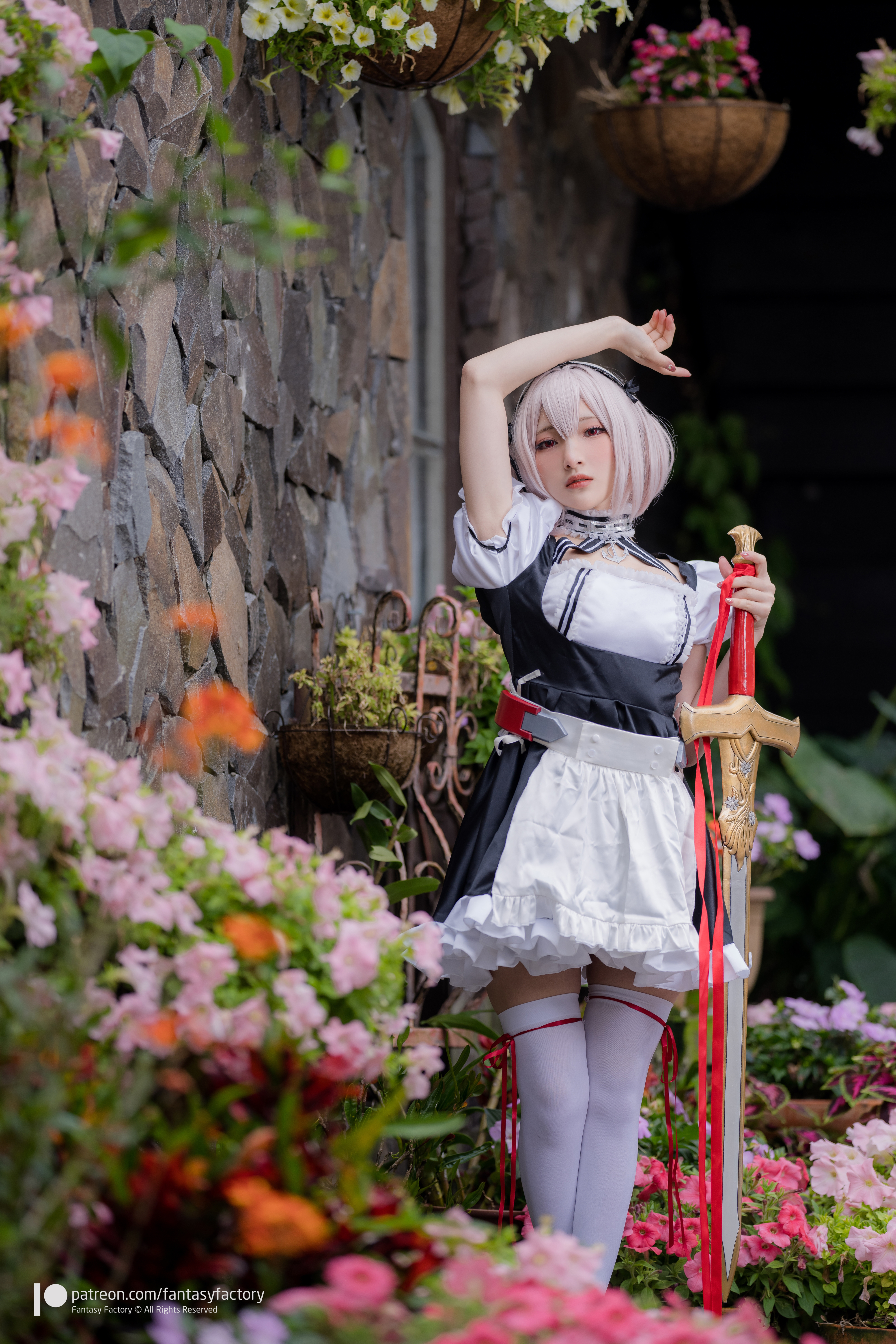 Women Model Asian Cosplay Sirius Azur Lane Maid Maid Outfit Flowers Women Outdoors Outdoors 4000x6000
