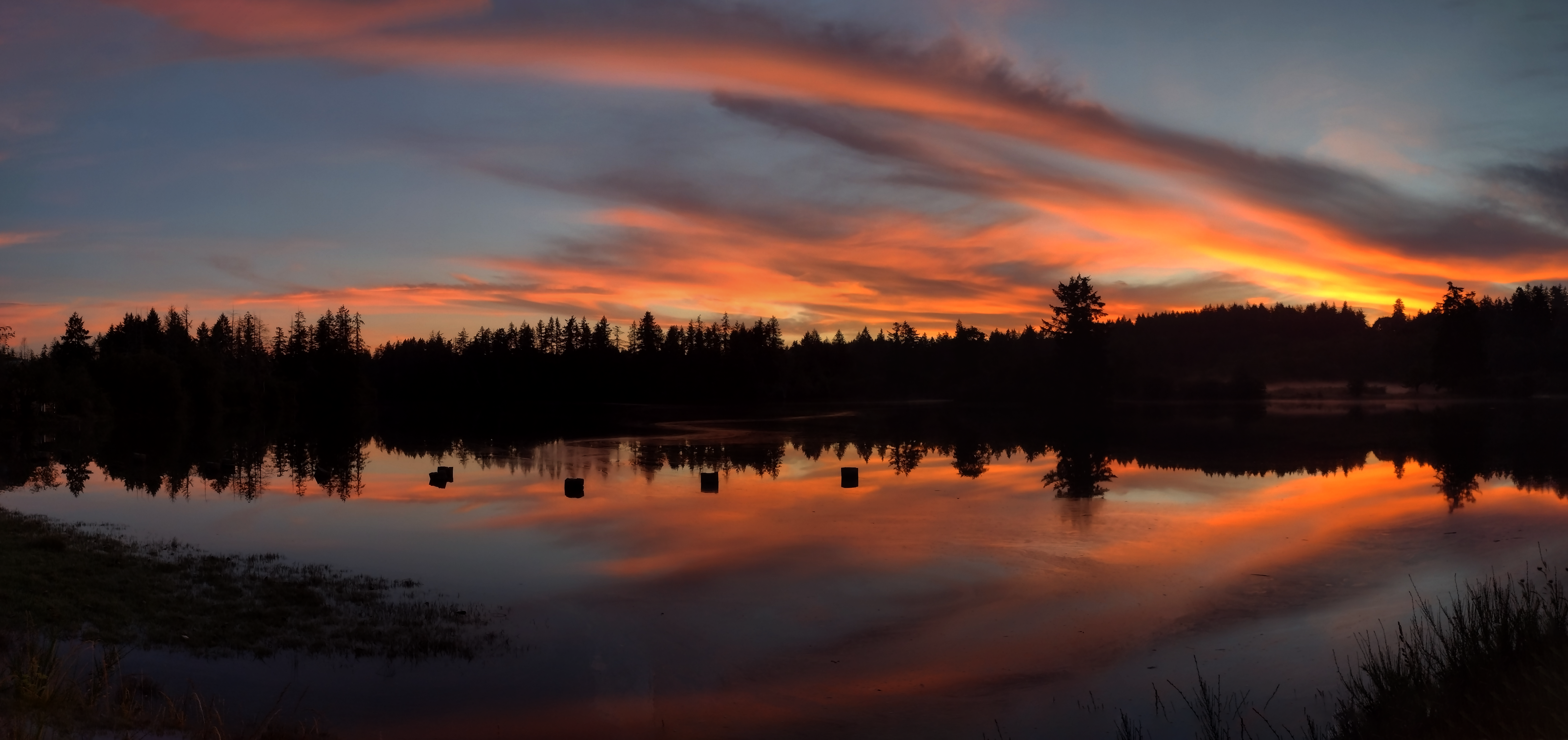 Sunrise Orange Sky Mud Bay Olympia Reflection 6128x2891