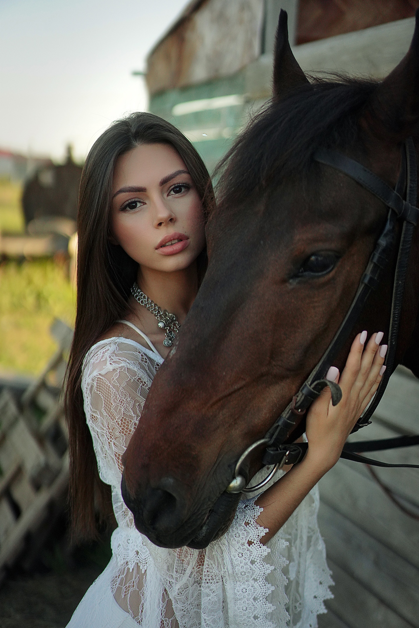 Vyacheslav Kholodilov Women Dark Hair Long Hair Straight Hair Looking At Viewer Makeup Blush Necklac 1440x2160