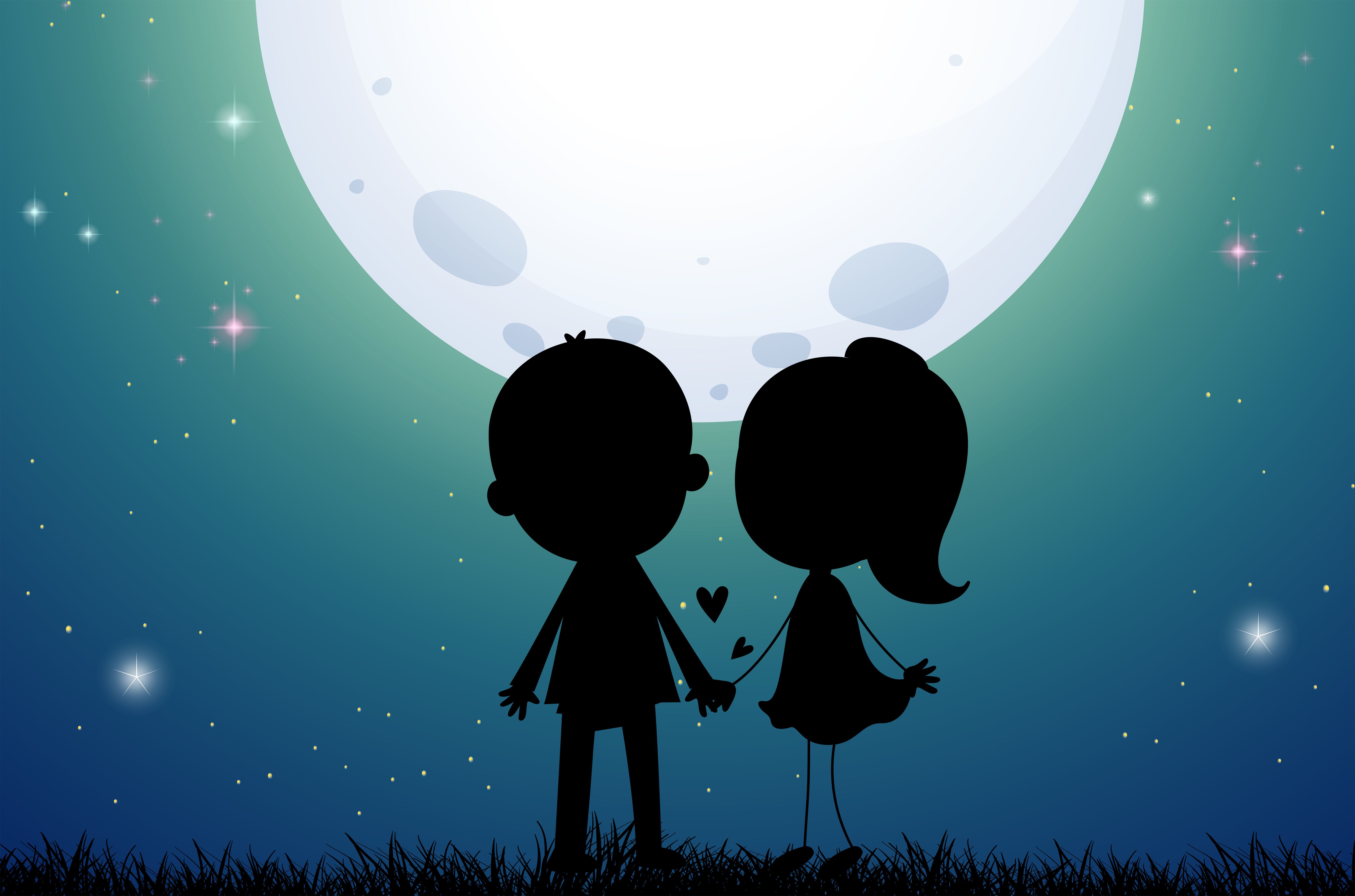 Girl Love Man Moon Night Silhouette 5766x3815