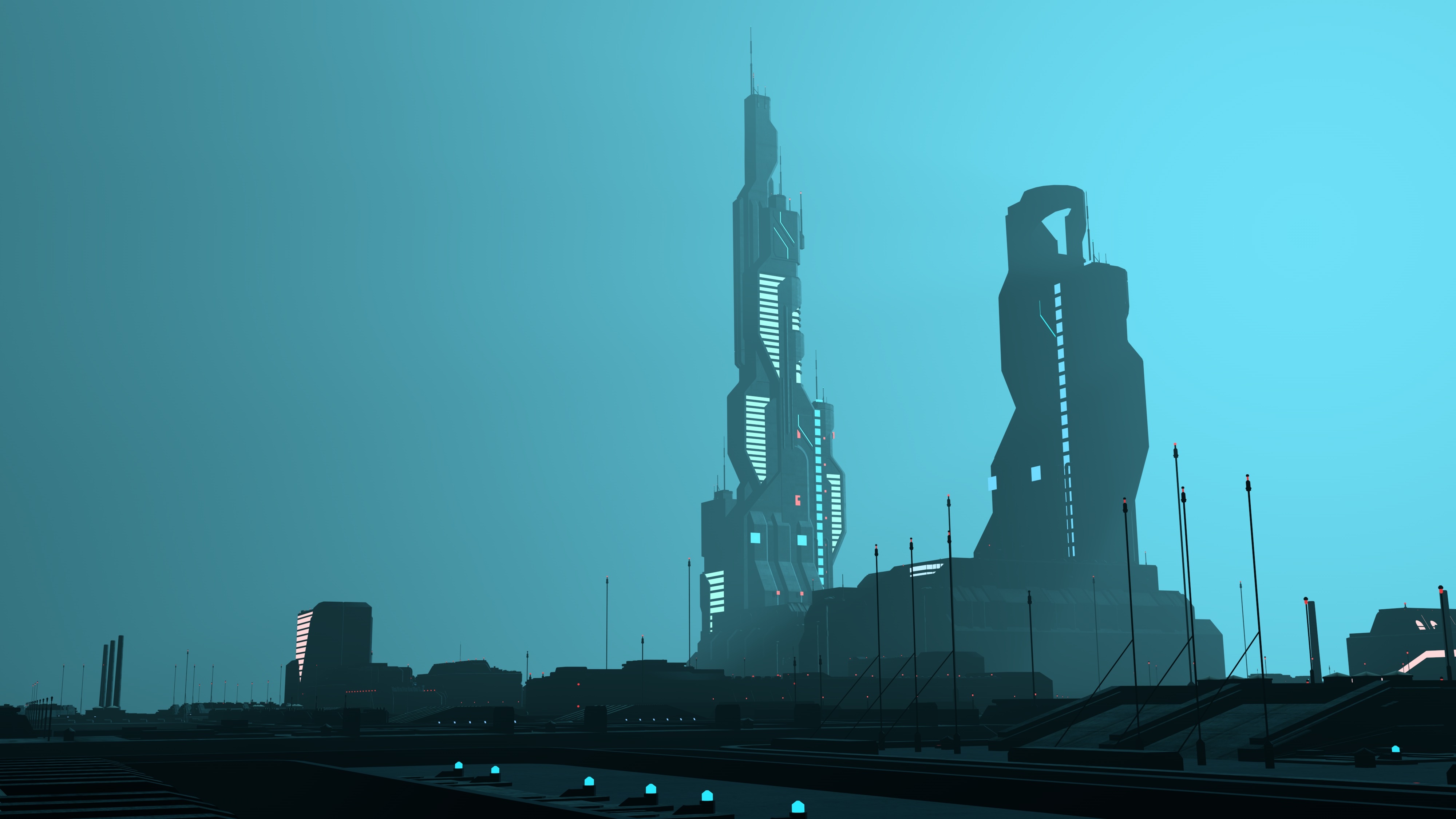 City Landscape Futuristic Building Artwork Tower Blue Science Fiction 4000x2250