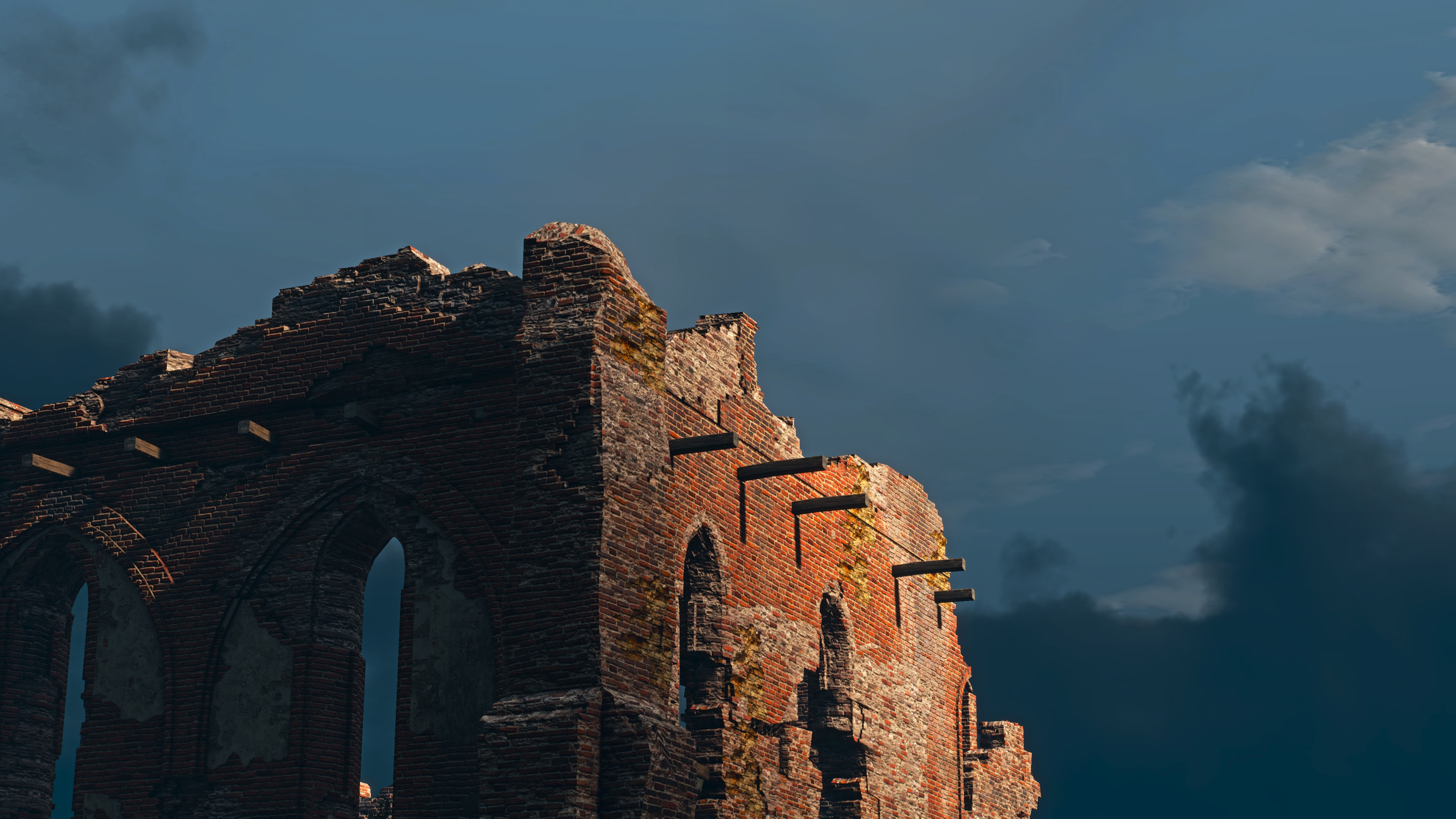 The Witcher 3 Wild Hunt Architecture Overcast Sunset Glow Old Building Bricks Ruin 3840x2160