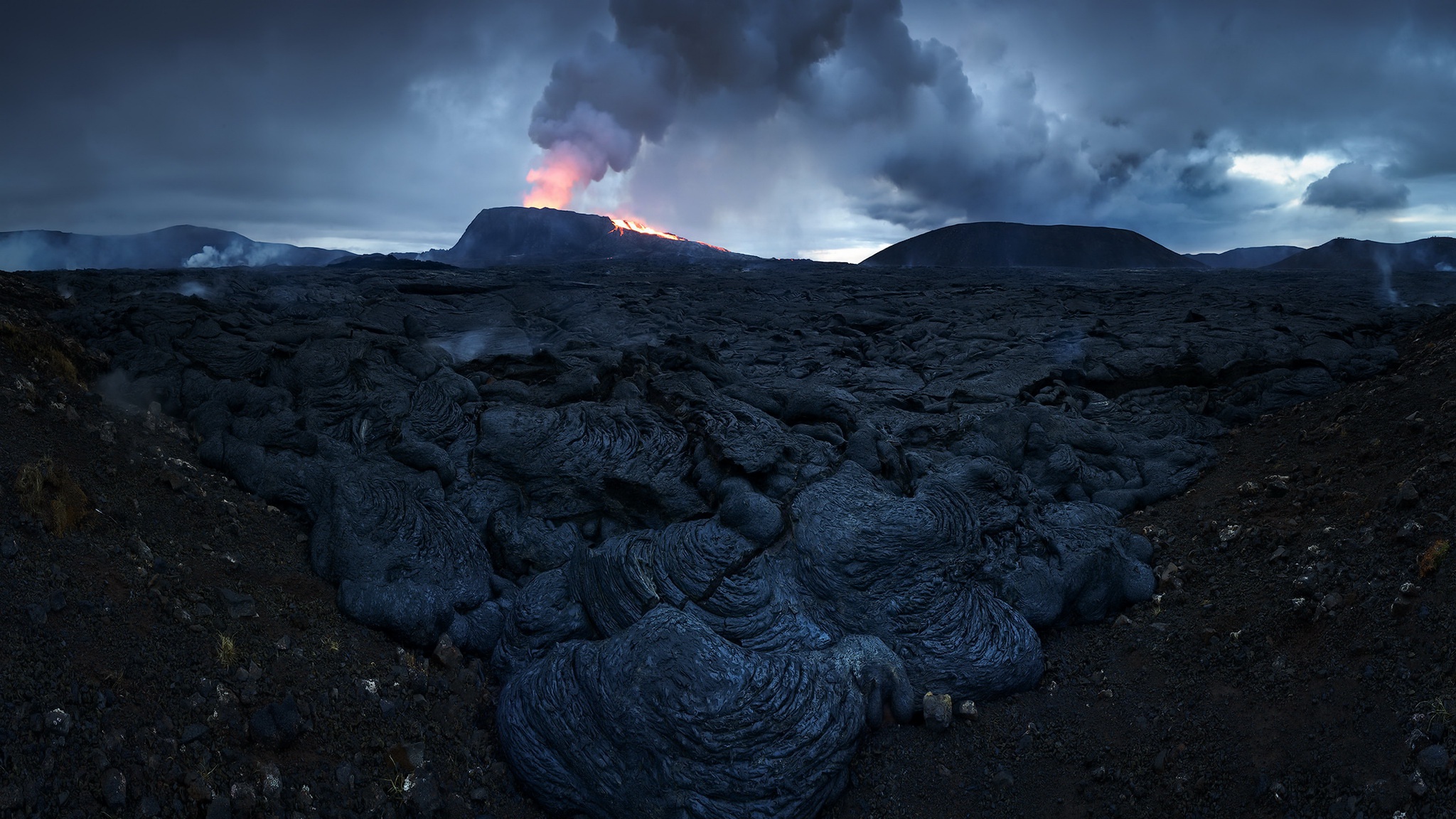Iceland Dark Nature Landscape Volcano Volcanic Eruption 2048x1152